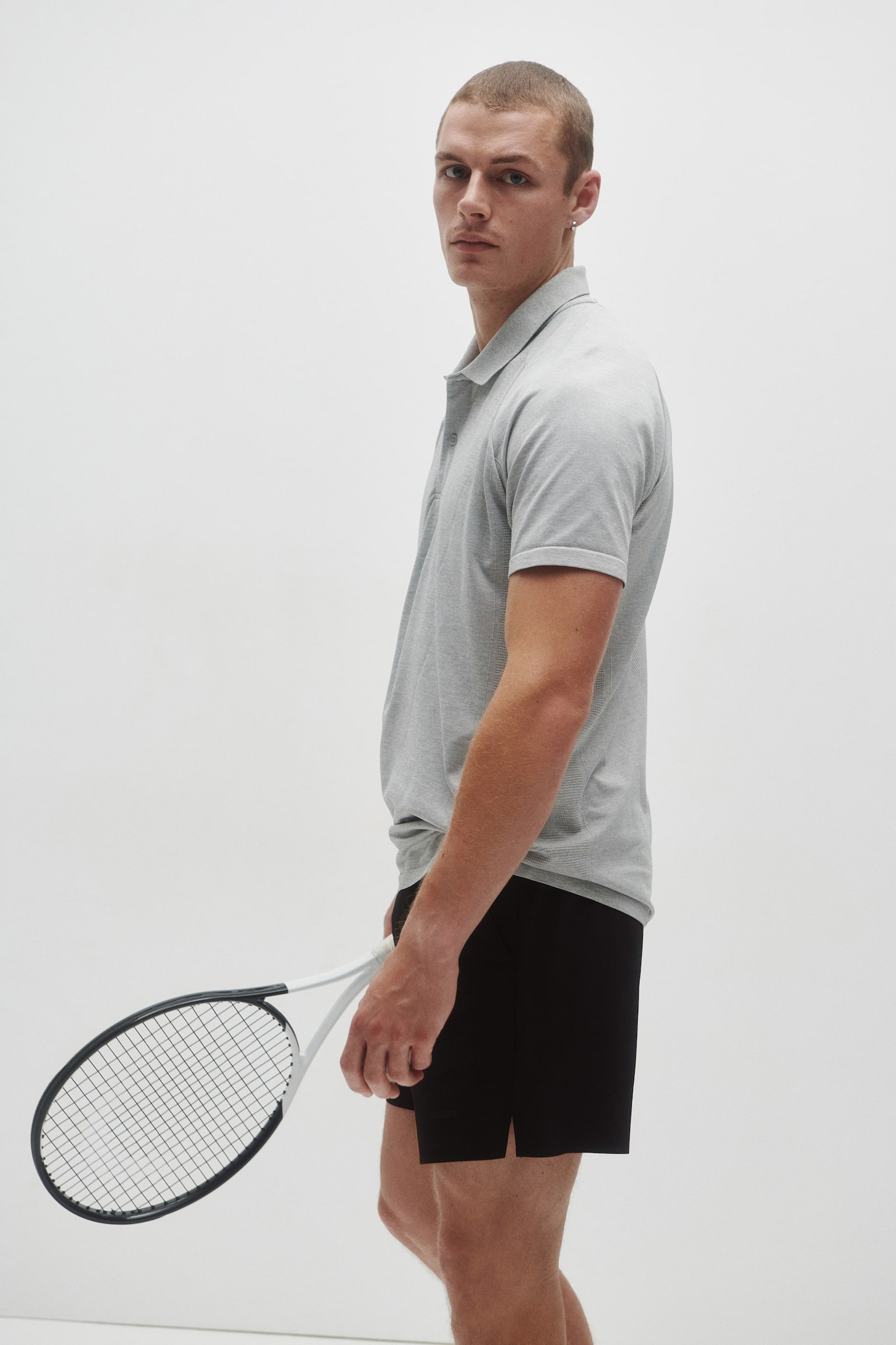 Мужская футболка H&M Move Regular-Fit Tennis with DryMove™, цвет: Светлый серый меланжевый — фото 5