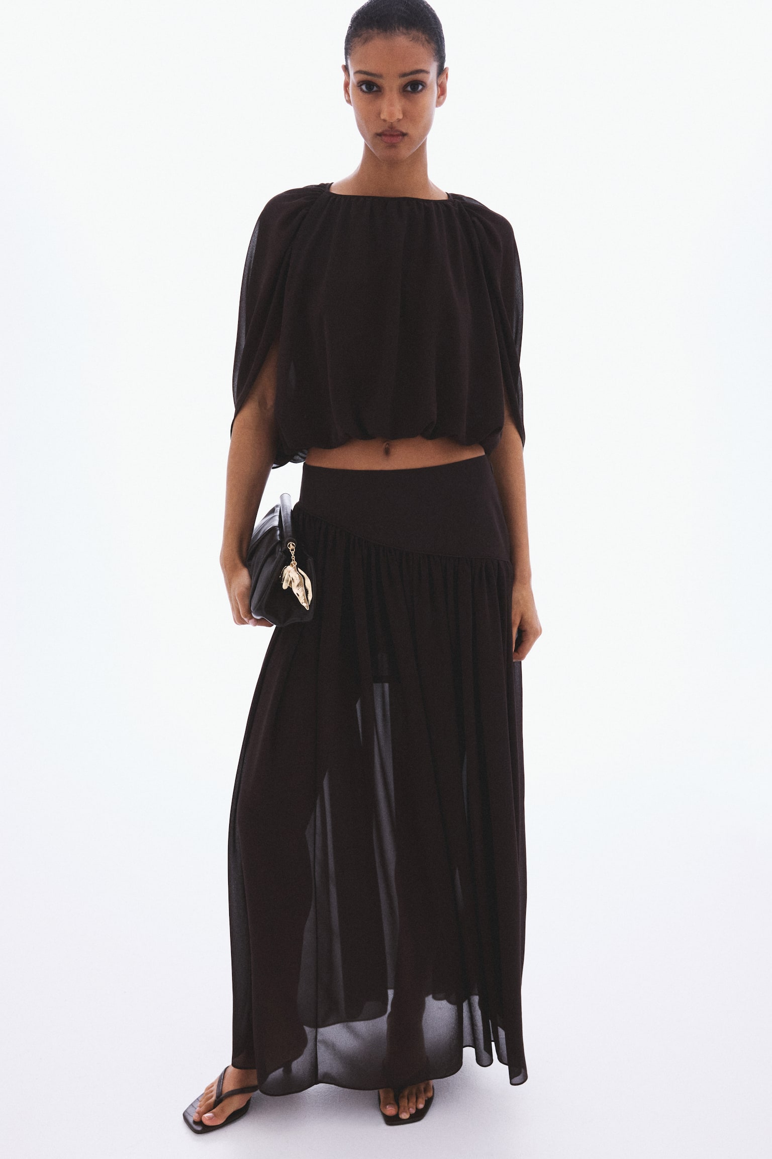 Chiffon maxi skirt - Dark brown - 2