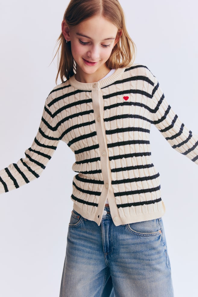 Cardigan tricotat cu torsade - Bej-deschis/dungi/Bleumarin/Paris/Roz-deschis/cireșe - 4