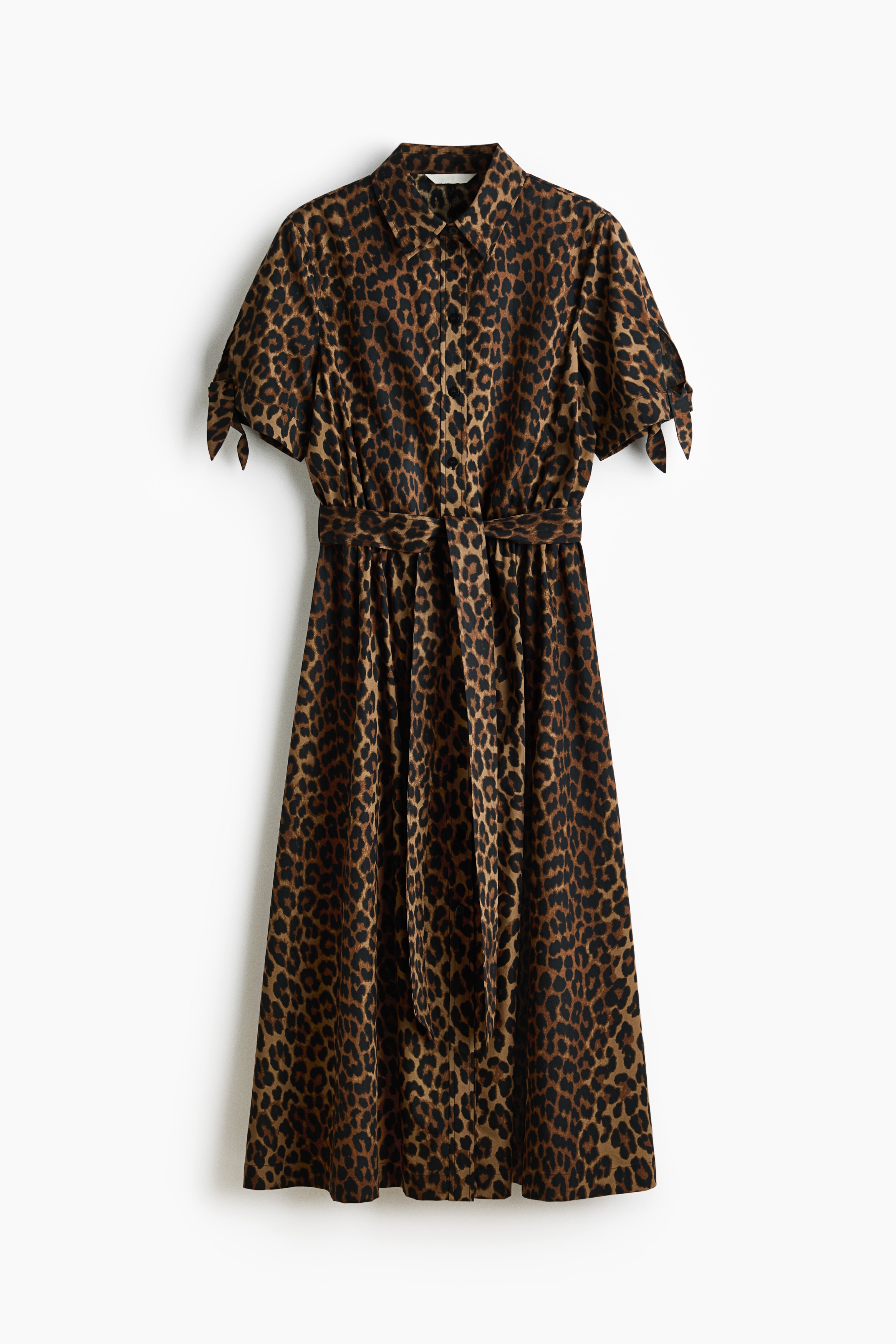 Vestido camisero de manga corta - Beige/Estampado de leopardo/Azul marino/Rayas/Crema/Floral