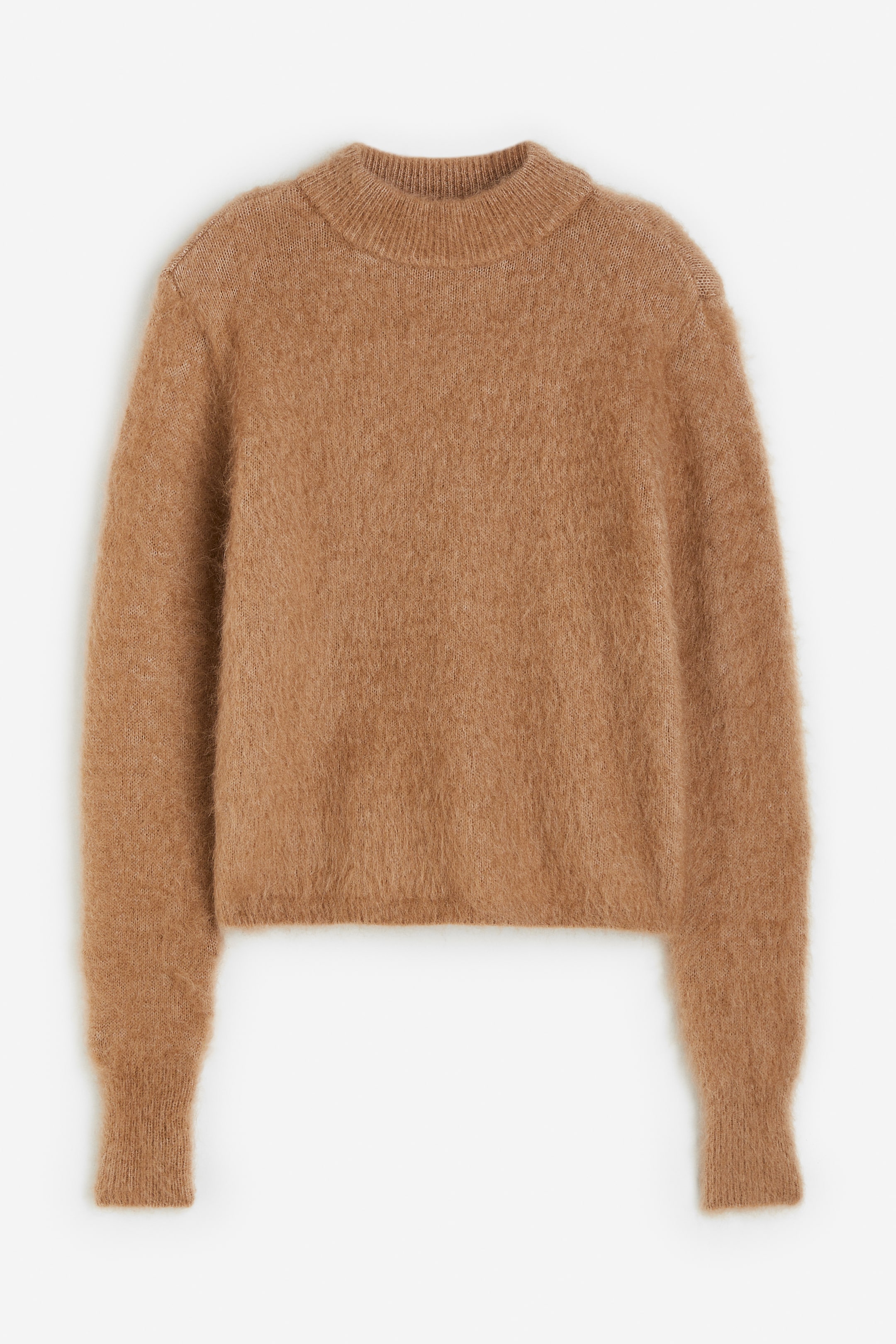 Mohair-blend jumper - Round neck - Long sleeve - Dark beige - Ladies ...