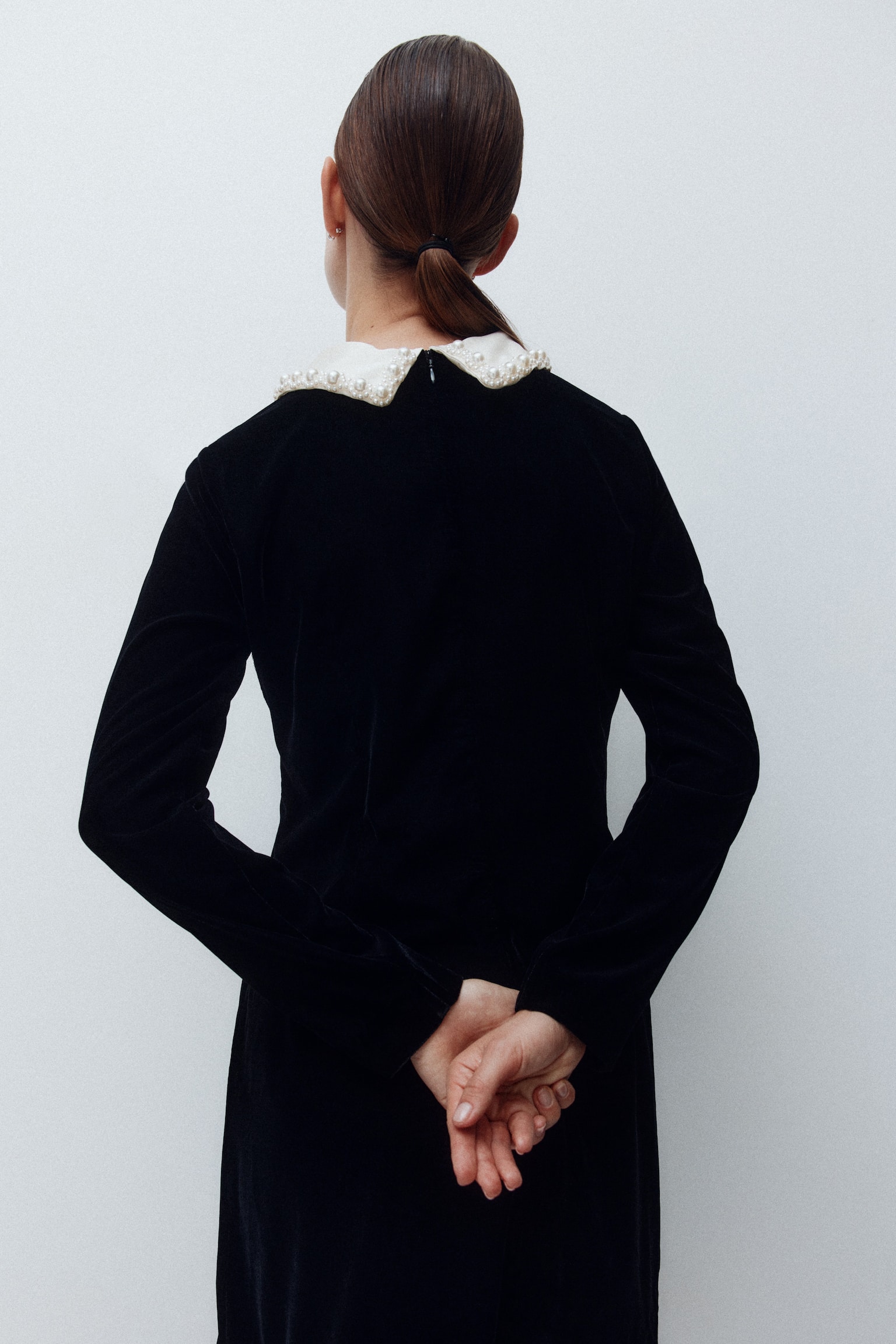 MAMA Collared velvet dress - Black/Cream - 7