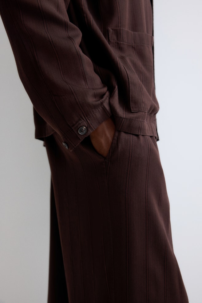 Lyocell pyjama shirt and bottoms - Dark brown/Striped/Navy blue/Striped - 4