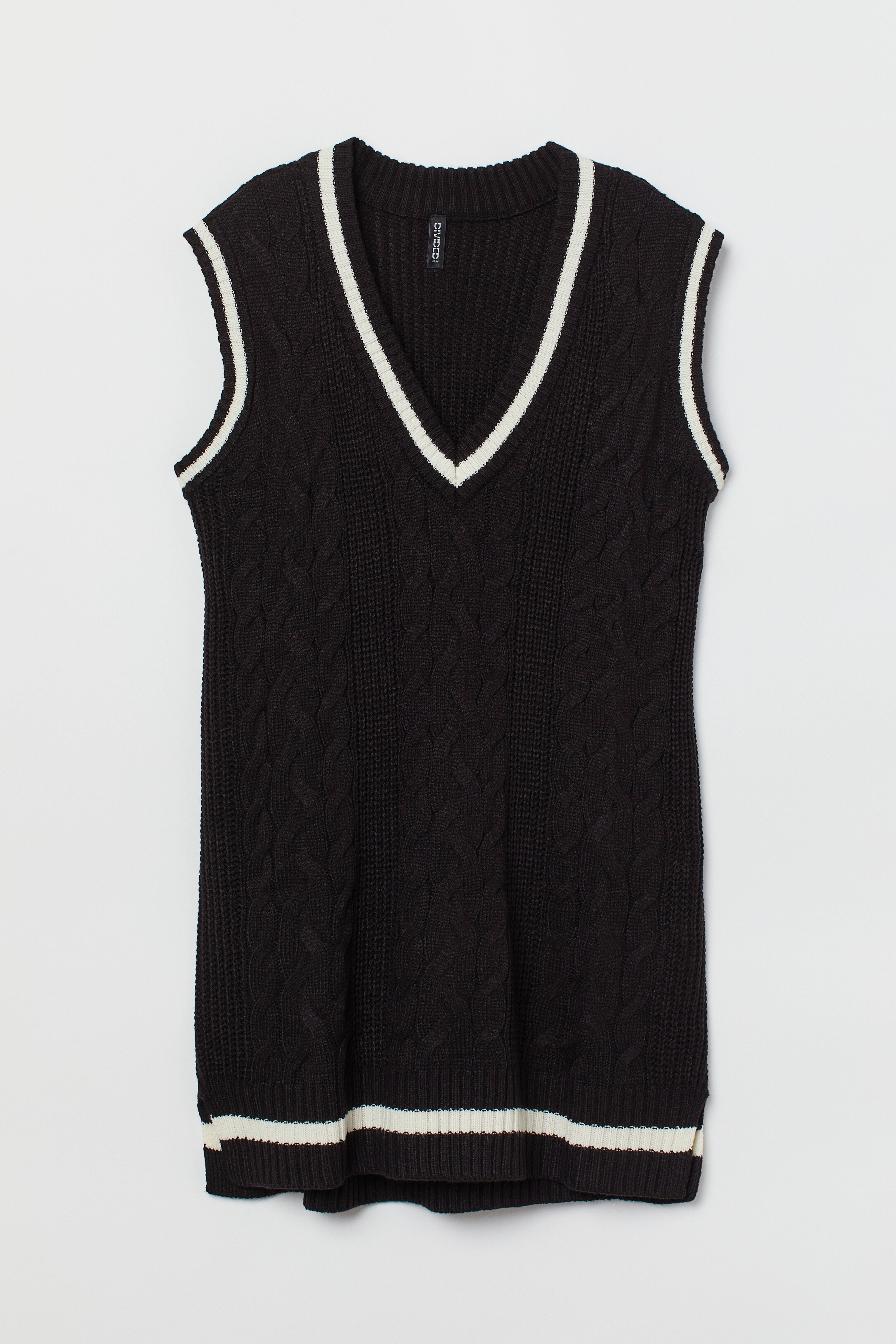 Knit Sweater Vest Dress - V-neck - Sleeveless - Black - Ladies | H&M US