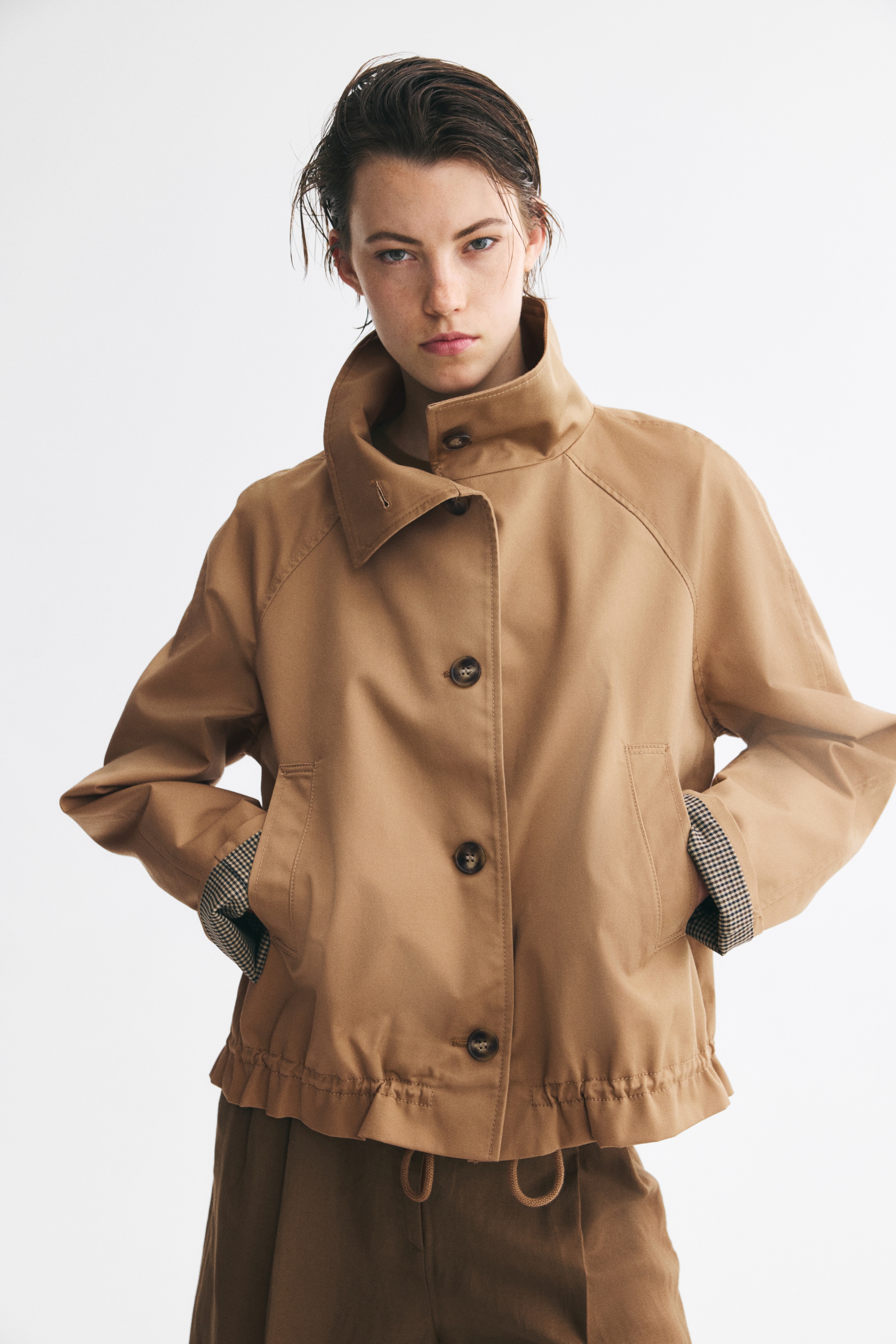 Funnel-Collar Twill JacketModel