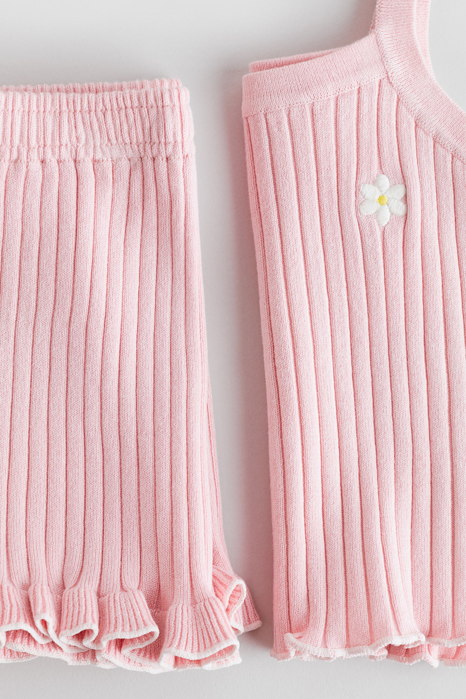 Ensemble 2 pièces en tricot côtelé - Rose clair/Bleu clair/rayé/Blanc/rayures rouges - 2
