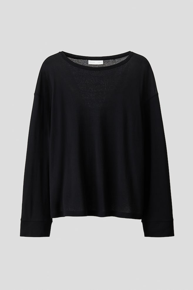 Bawełniany T-shirt z długim rękawem Relaxed Fit - Czarny - 1