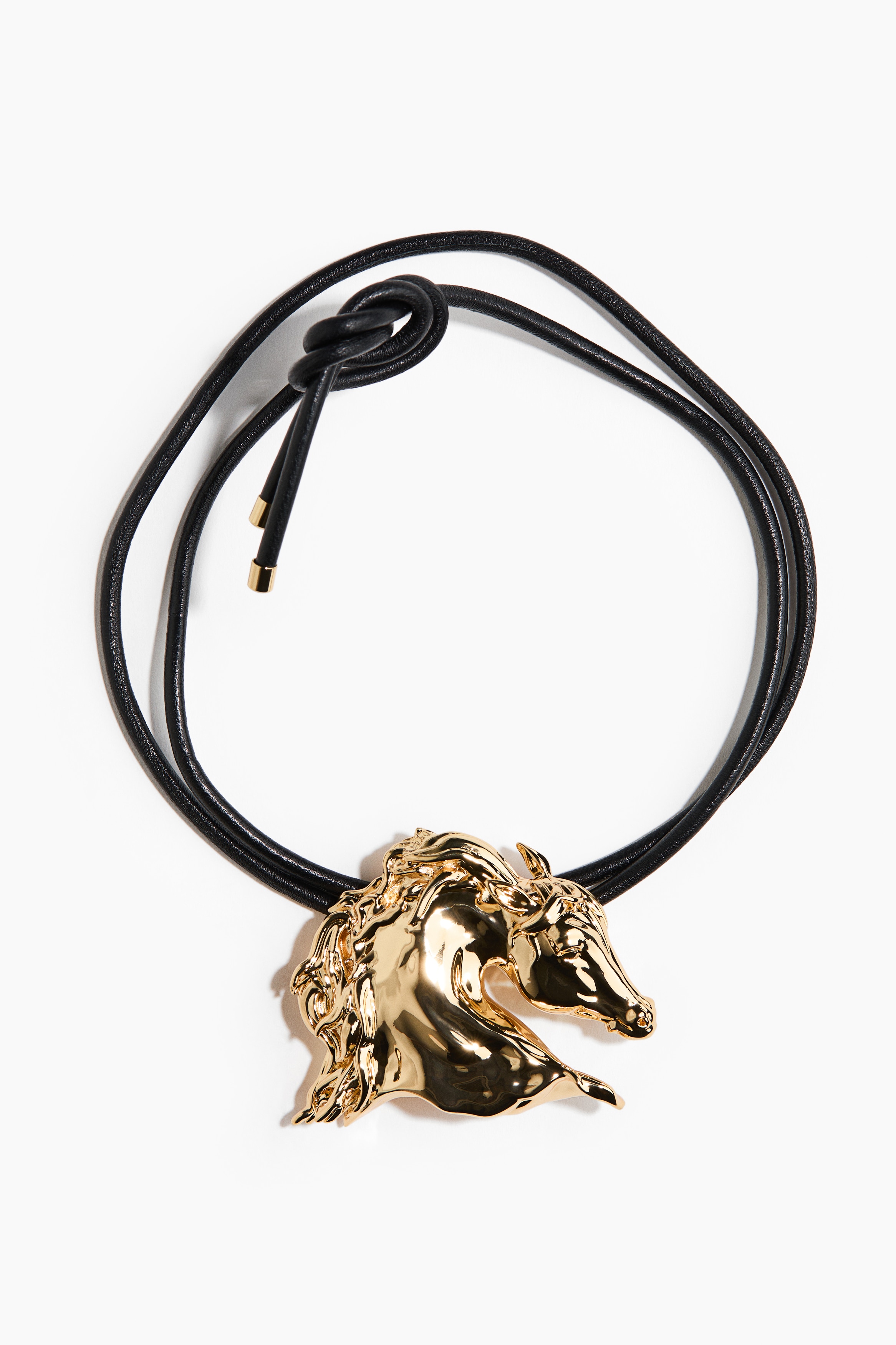 真皮皮繩項鍊 - 黑色/金色