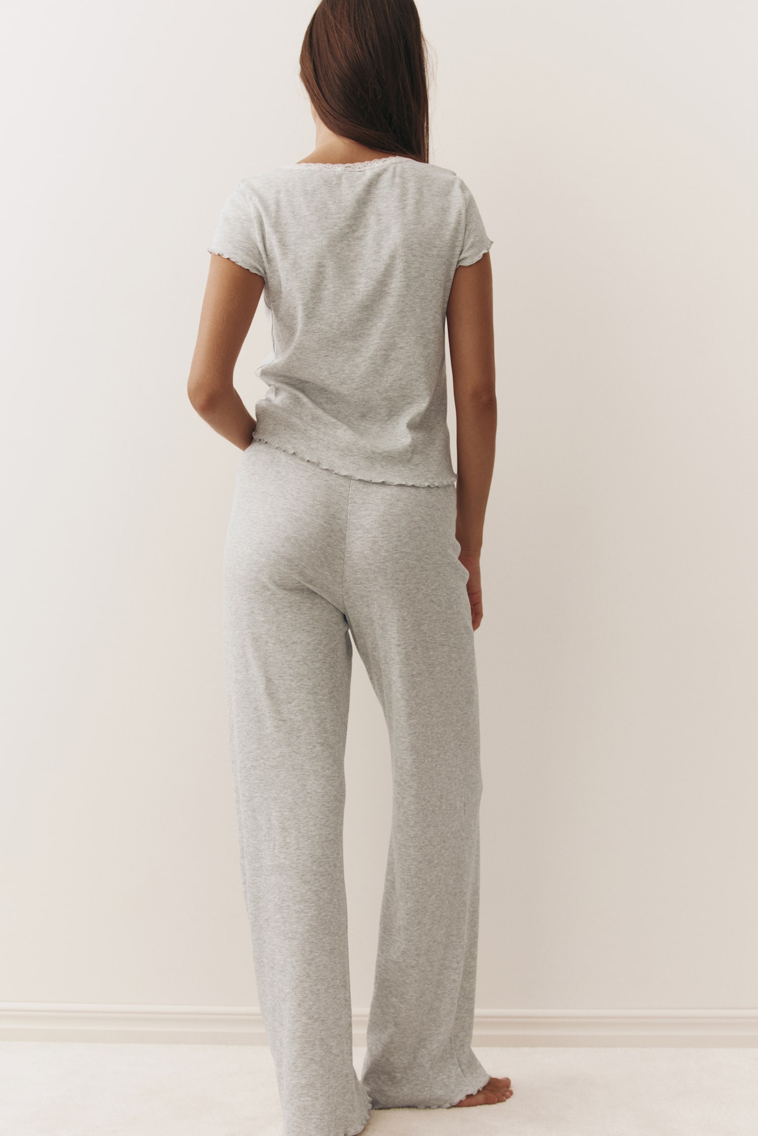 Ribanalı Pijama Takımı - Açık gri kırçıllı/Bordo - 6