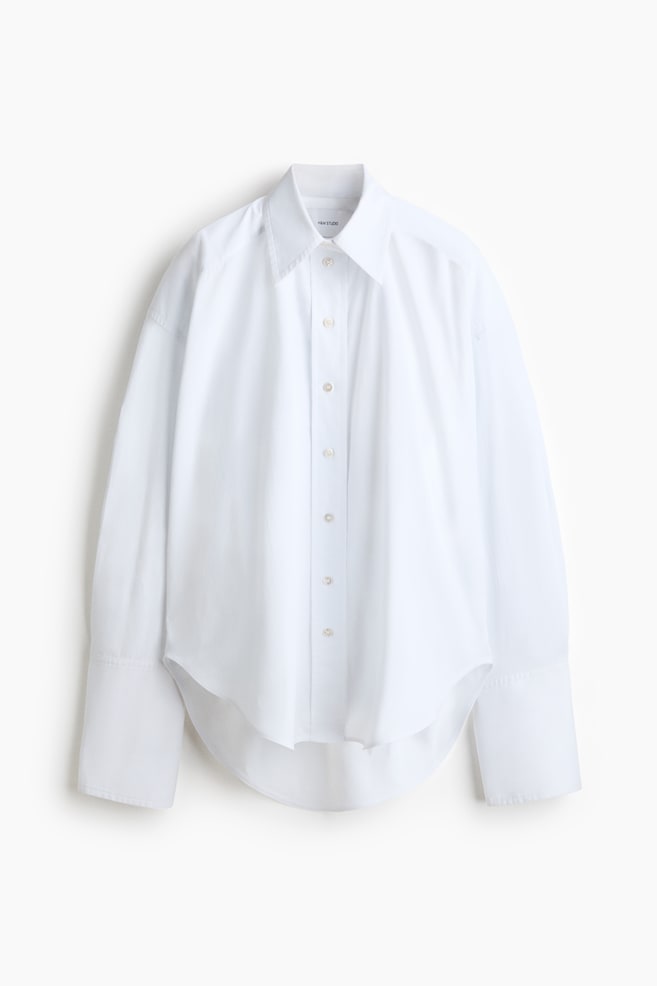 Oversized Cotton Shirt - White/Black/Light blue - 1