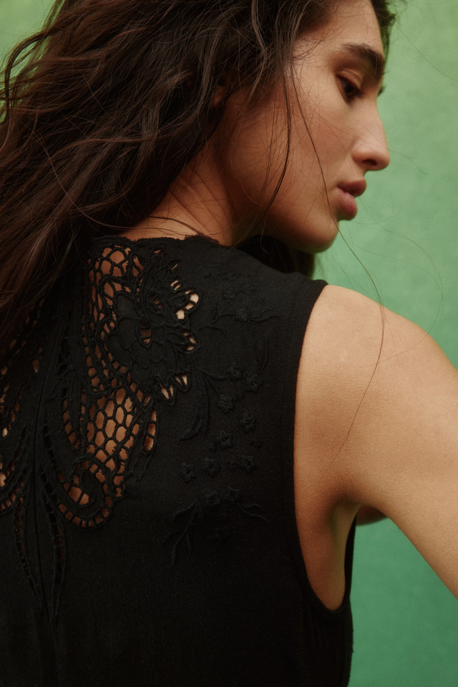 Bubble-hem linen-blend dress - Black - 3