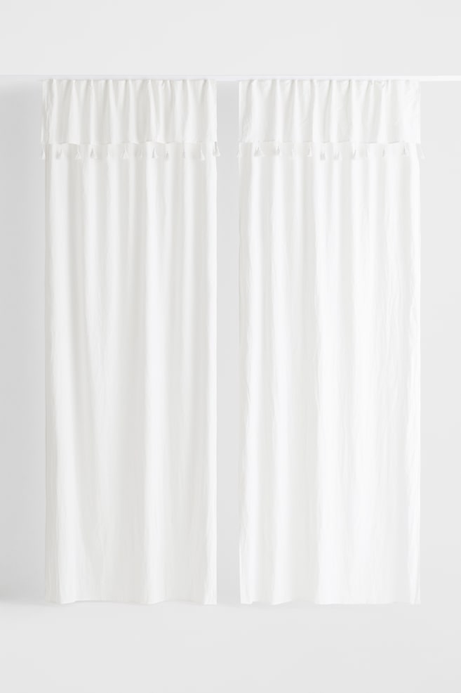 2-pack tasselled curtains - White/Light beige - 5