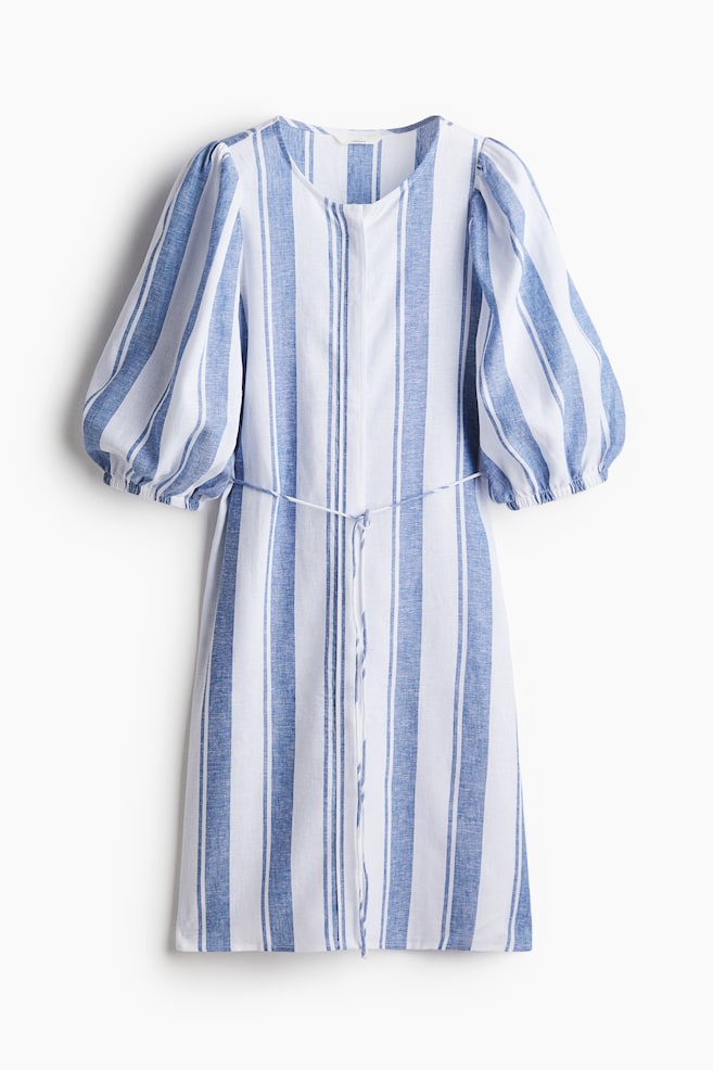 Linen-blend dress - White/Blue striped/Blue marl/Red/Brown/Leopard print - 1