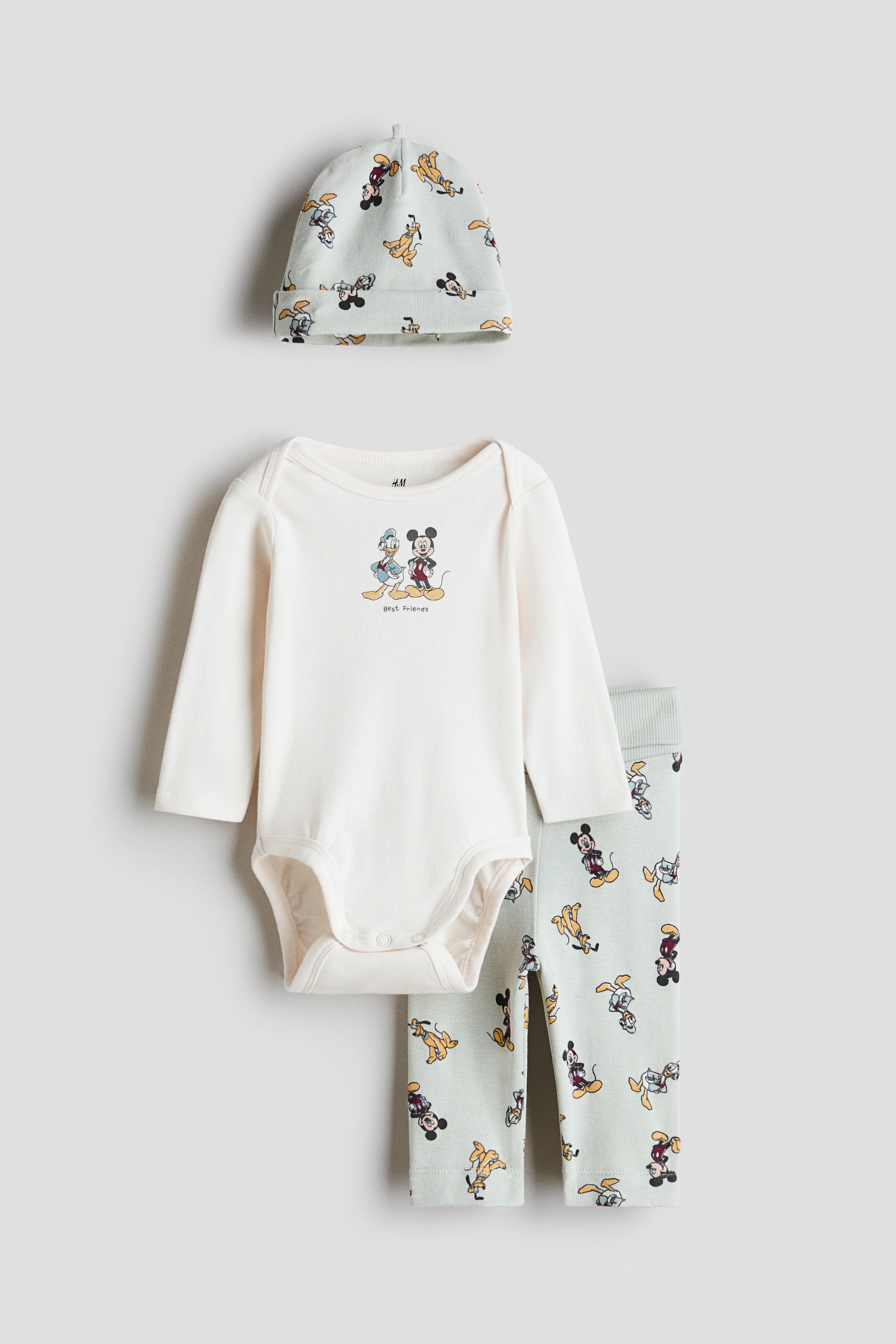 View larger image: 3-piece printed jersey set - Light green/Mickey Mouse - Kids | H&M SG 1