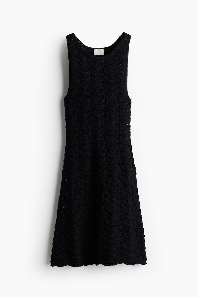 Abito in maglia traforata - Nero - 1