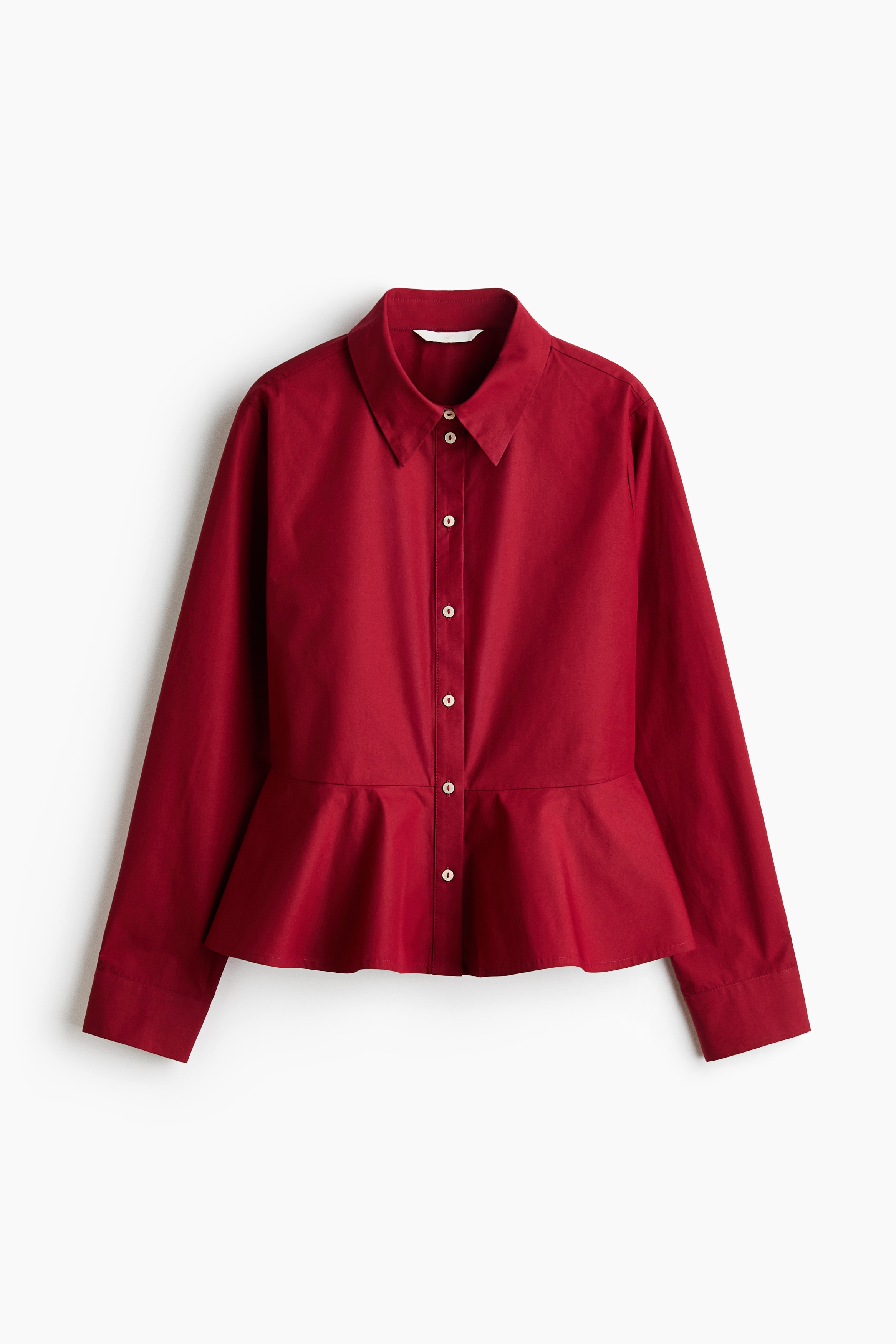 Cotton poplin peplum shirt - Dark red/Light blue