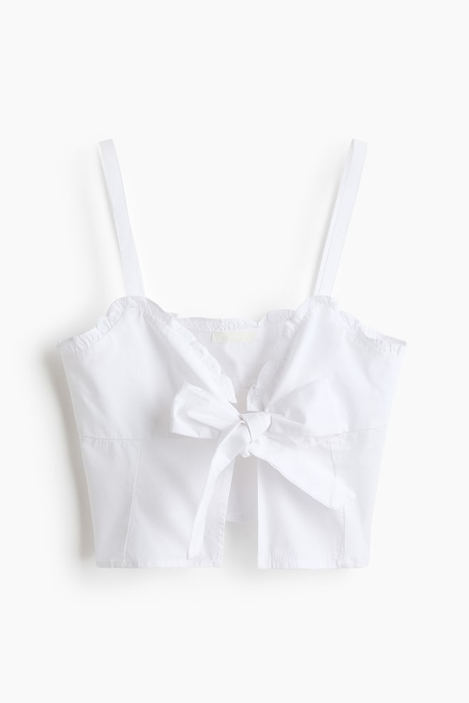 Tie-Detail Crop Top - White - 1