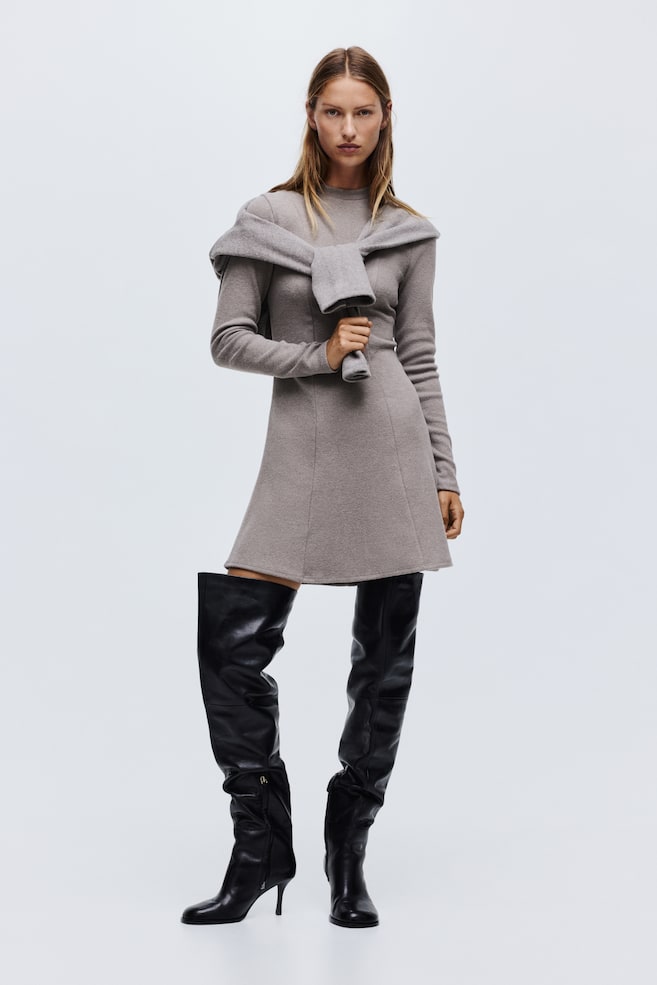 Knit Mini Dress - Taupe melange/Dark gray melange/Dark brown melange - 5