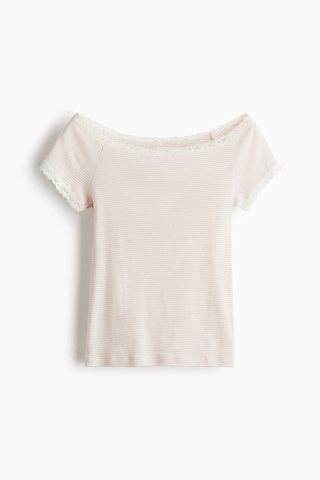Off-the-Shoulder Top - Powder pink/Dark dusty blue - 1