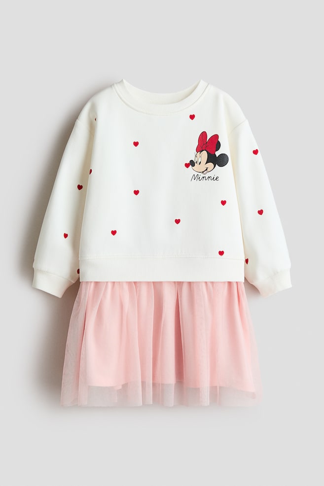 Printed Sweatshirt Dress with Tulle Skirt - Light pink/Minnie Mouse/Light gray melange/Hello Kitty/Navy blue/Sanrio - 1