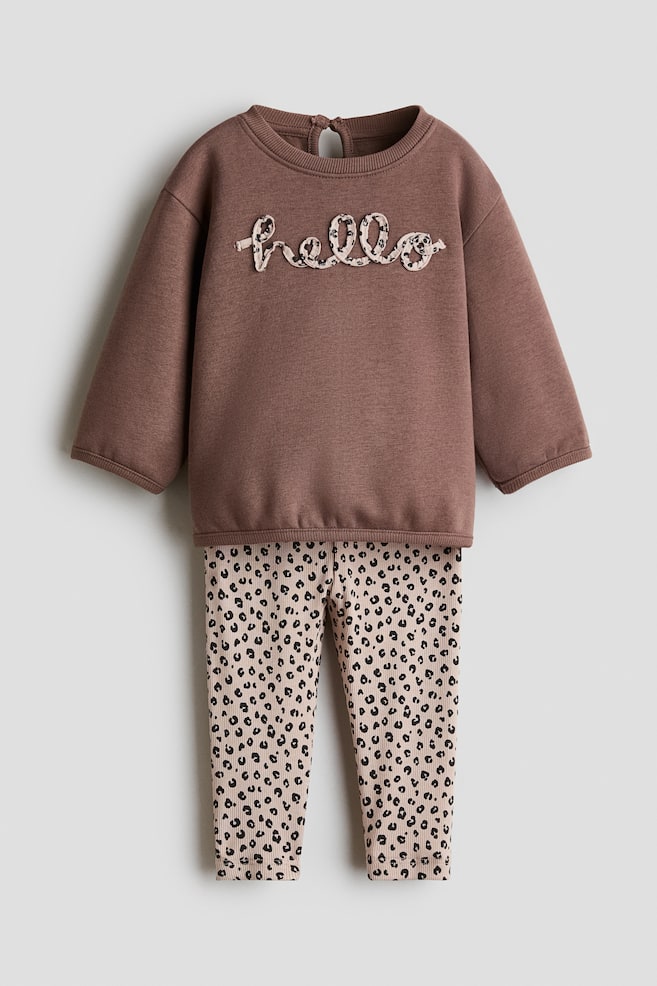 Zweiteiler mit Sweatshirt und Leggings - Braun/Leopardenprint/Hellbeige/Paris/Helllila/Kirschen/Cremefarben/Full of Love - 1