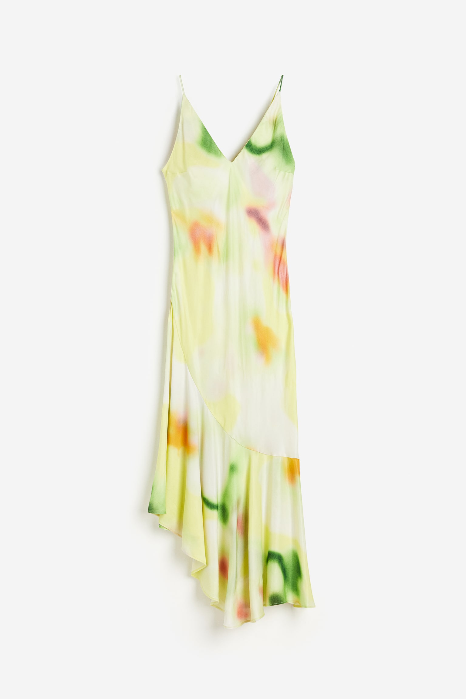 Asymmetric-hem slip dress - Lime green/Patterned/Black - 1