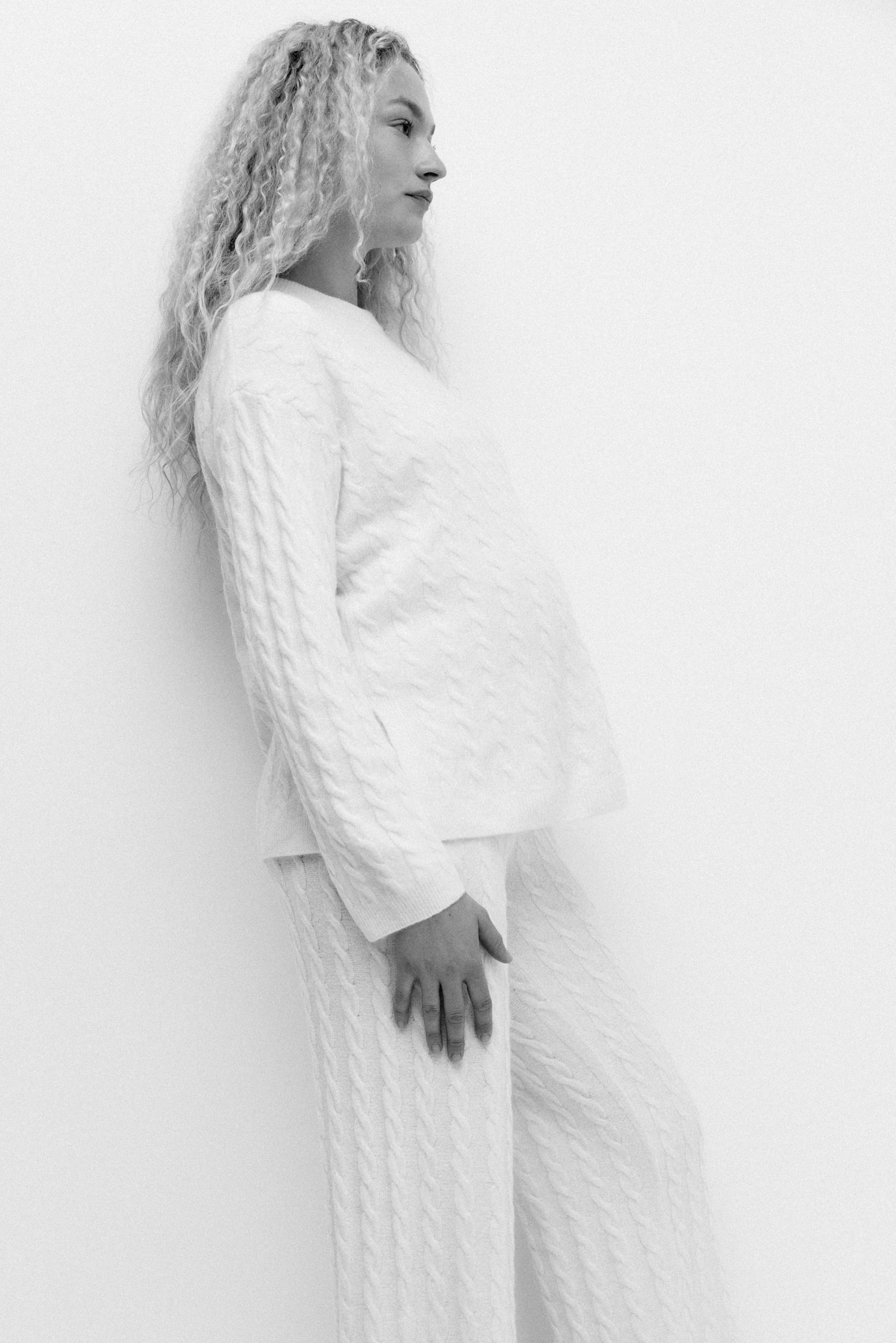 MAMA מכנסיים בסריגת צמות - קרם/אפור מלאנז' - 3