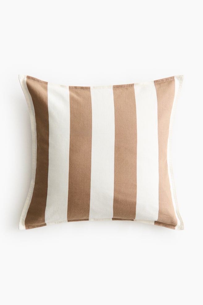 Linen-blend cushion cover - Light brown/White striped/Dark brown/Striped/Dark olive green/Striped/Beige/Striped/Light dusty pink/Striped - 1