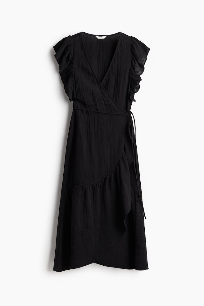 Muslin Wrap Dress - Black - 1