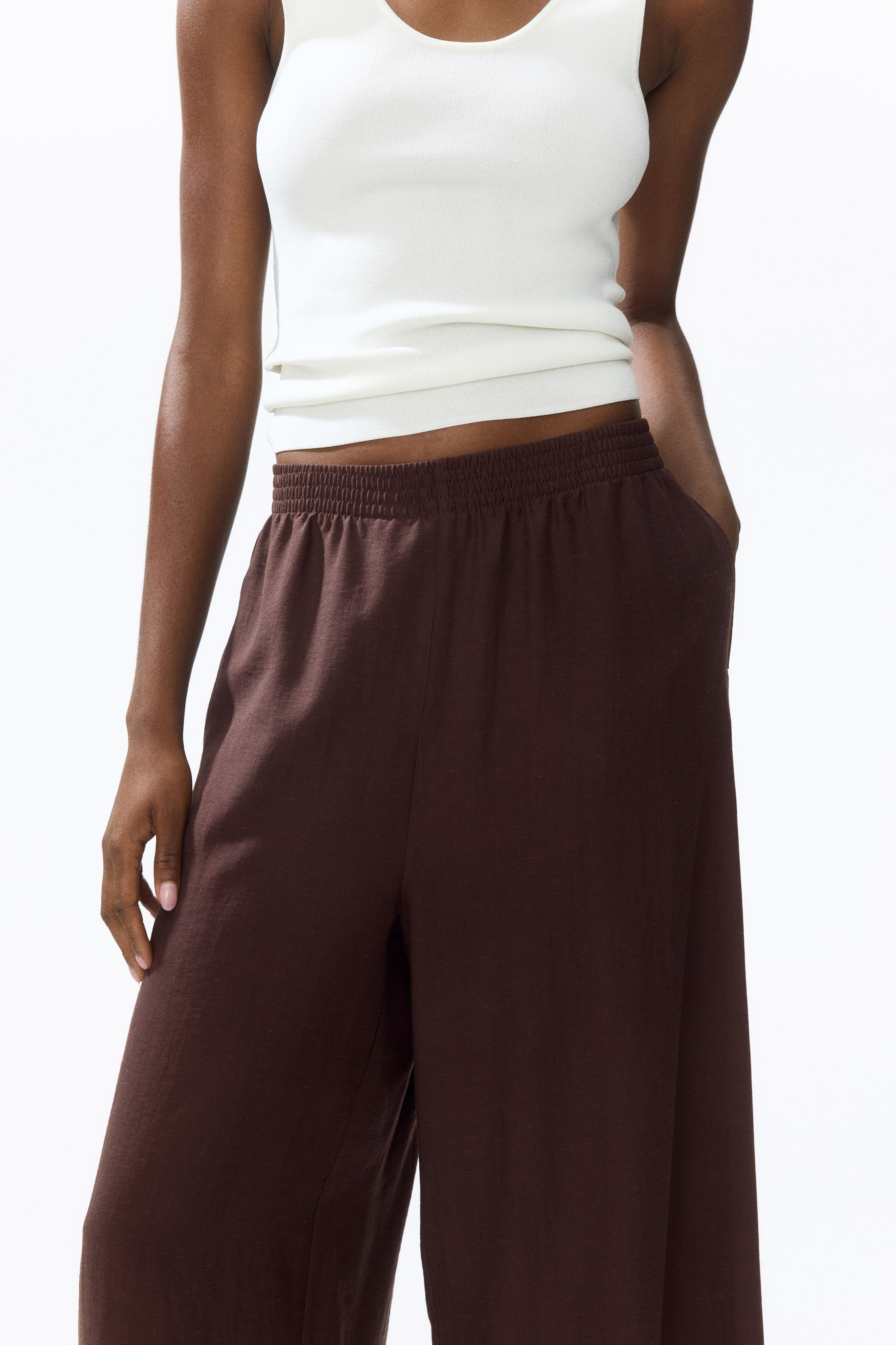 Linen-Blend Ankle-Length Pants