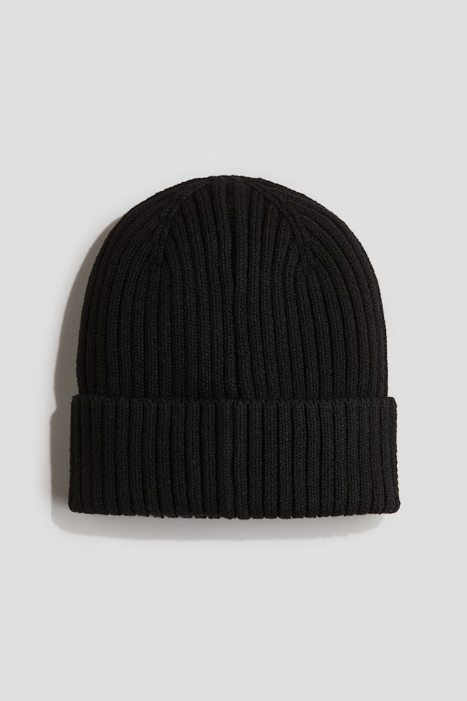 Rib-Knit Beanie - Black/Lime green - 1