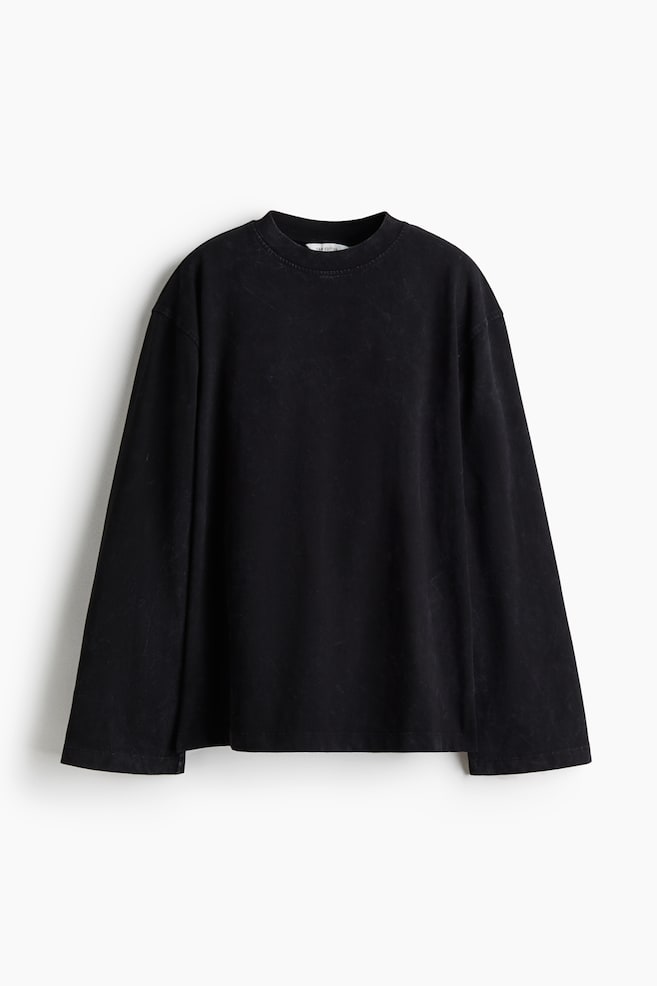 Washed-Look Cotton Top - Black - 1