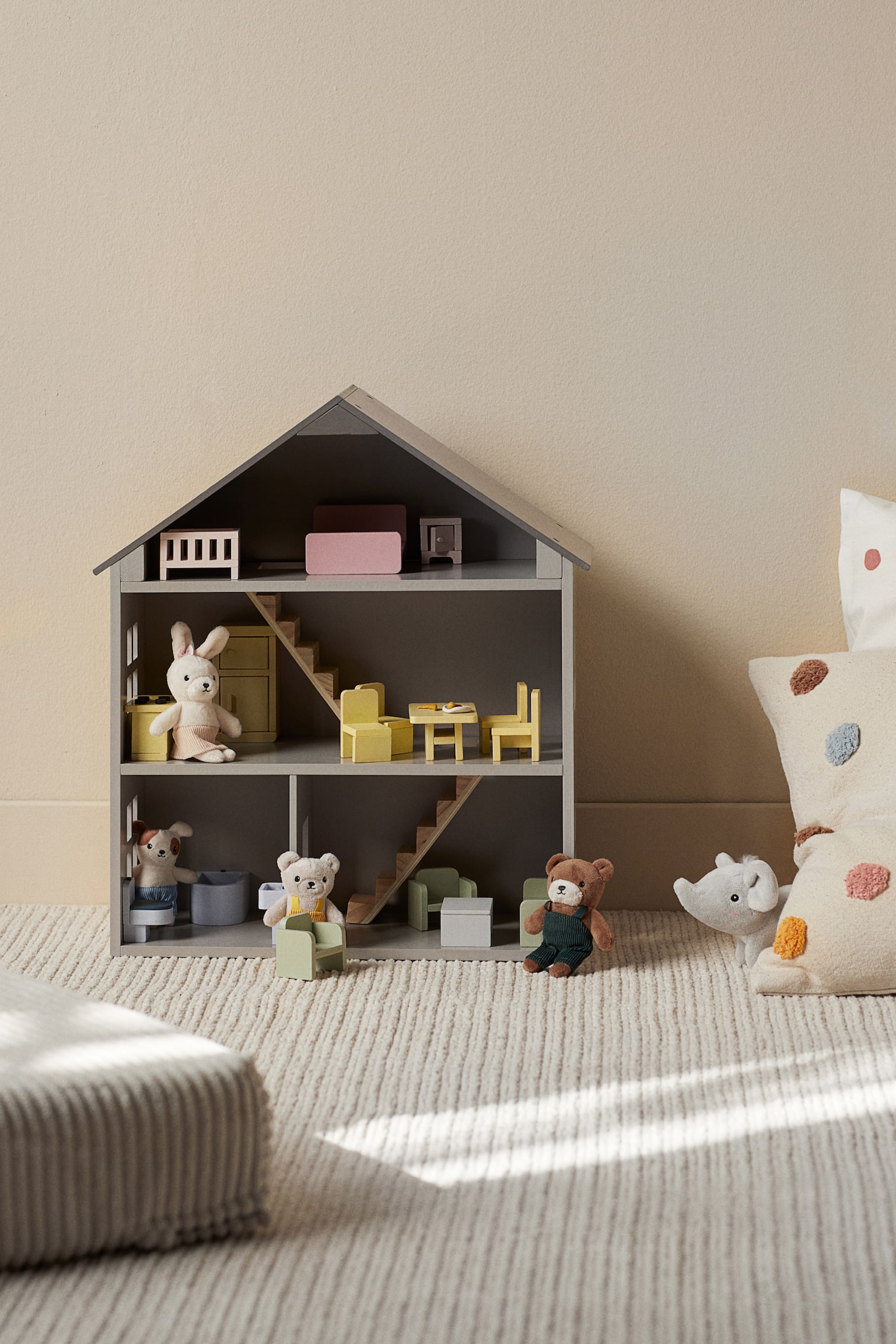 Wooden dollhouse - Light grey - 2