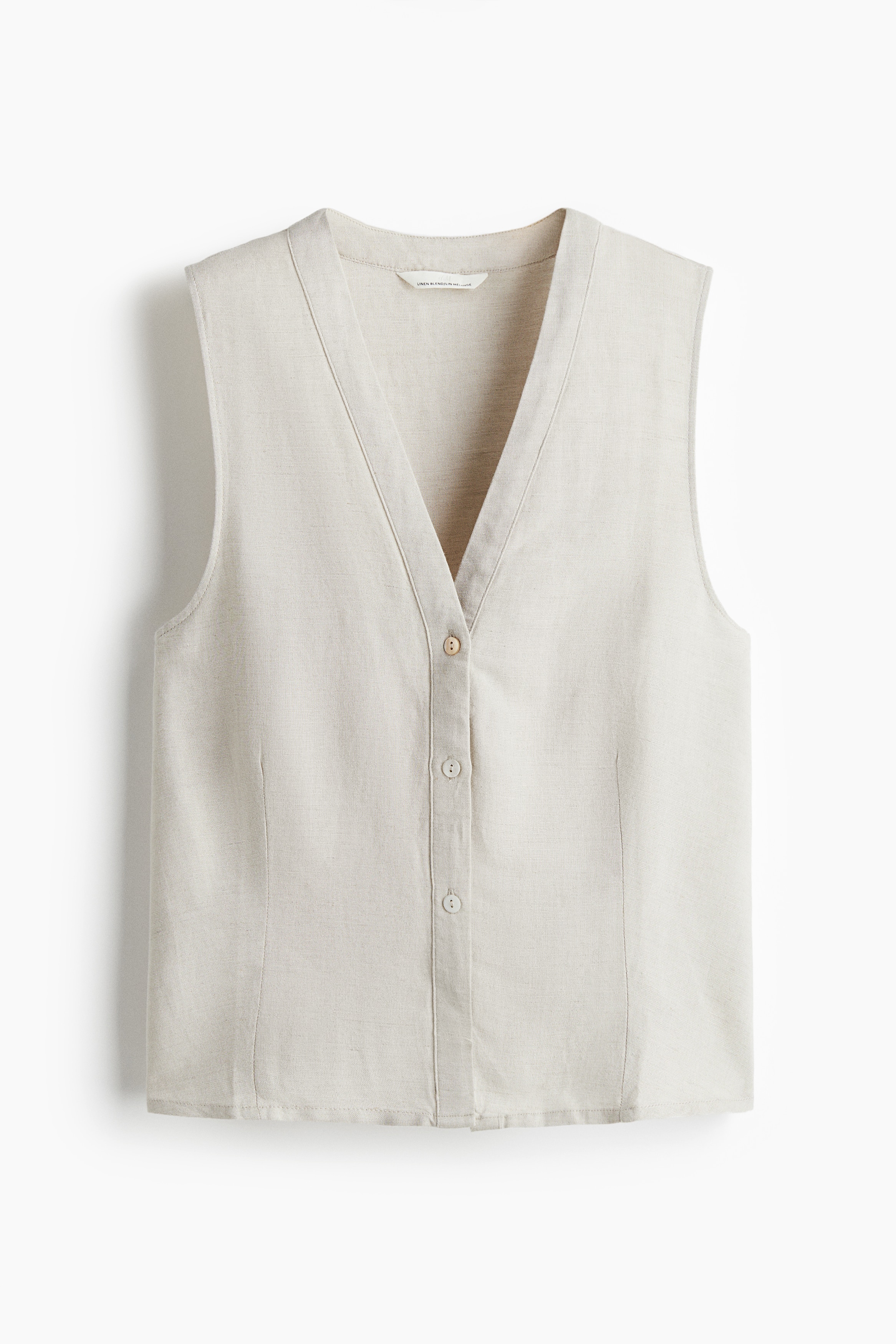 Sleeveless Linen Blend Blouse - Light beige/Dark brown