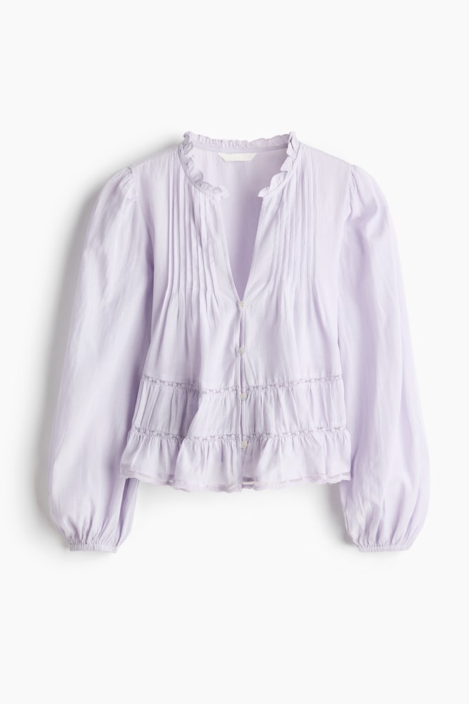 Pintucked blouse - Light purple/White/Dark beige/Floral - 1