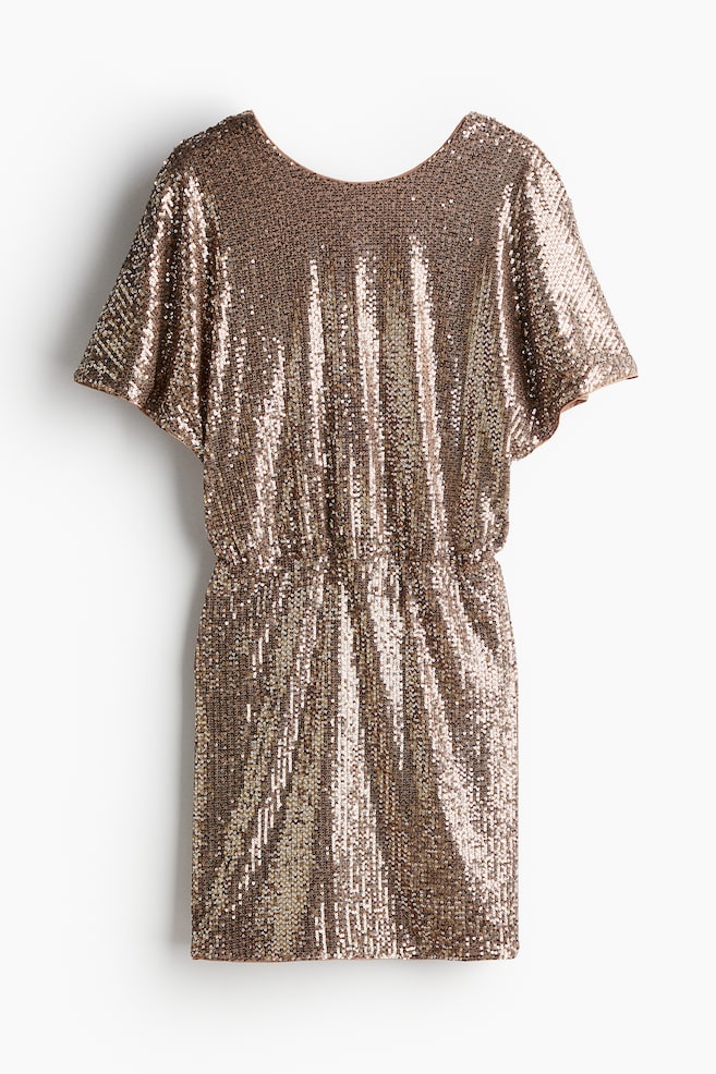 Sequined deep-back dress - Light brown - 1