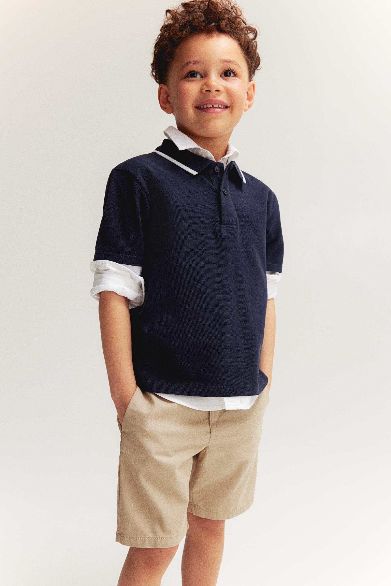 Polo Shirt & Shorts Set - Navy blue/Beige - 2