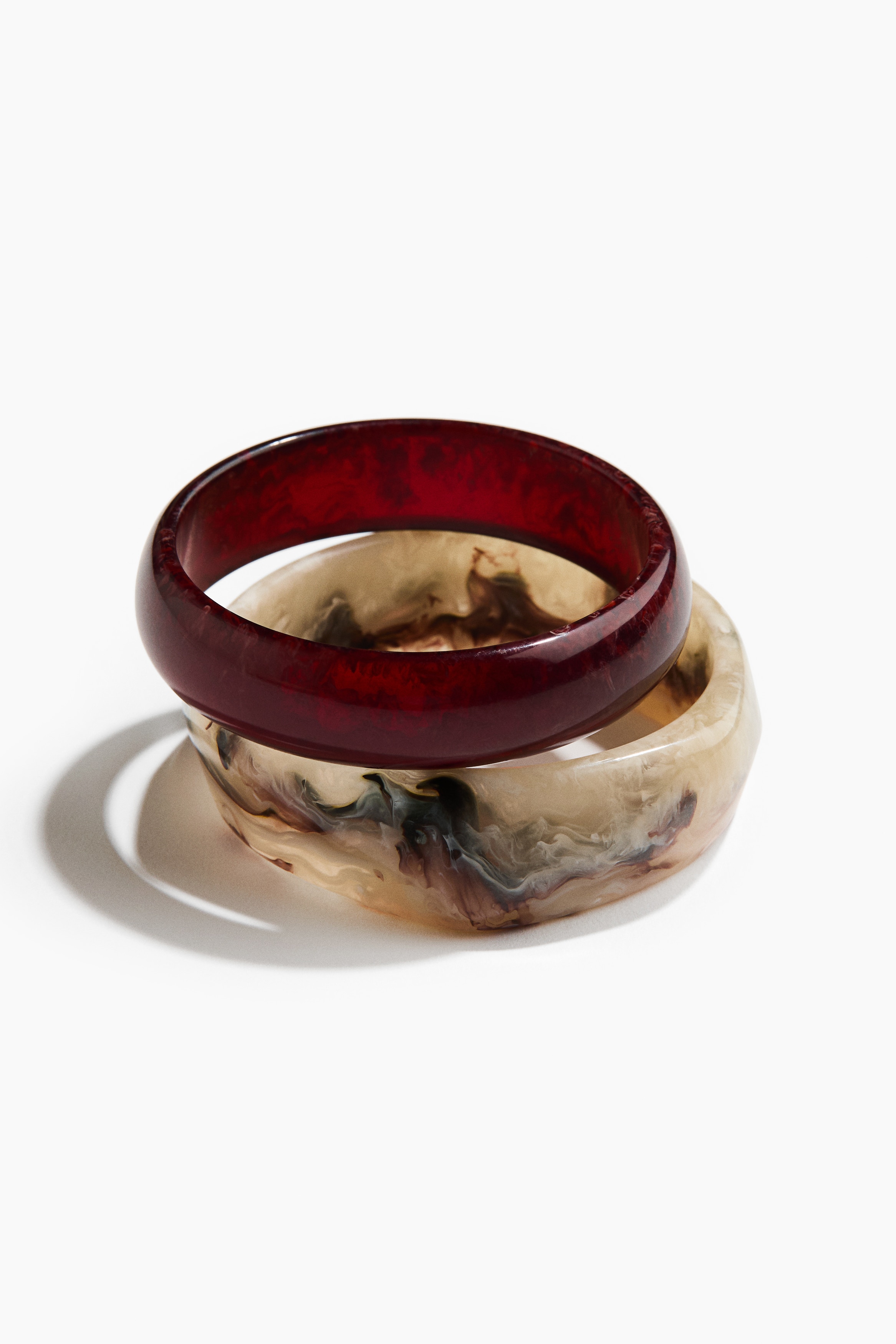2-pack chunky bangles - Dark red/Beige marbled