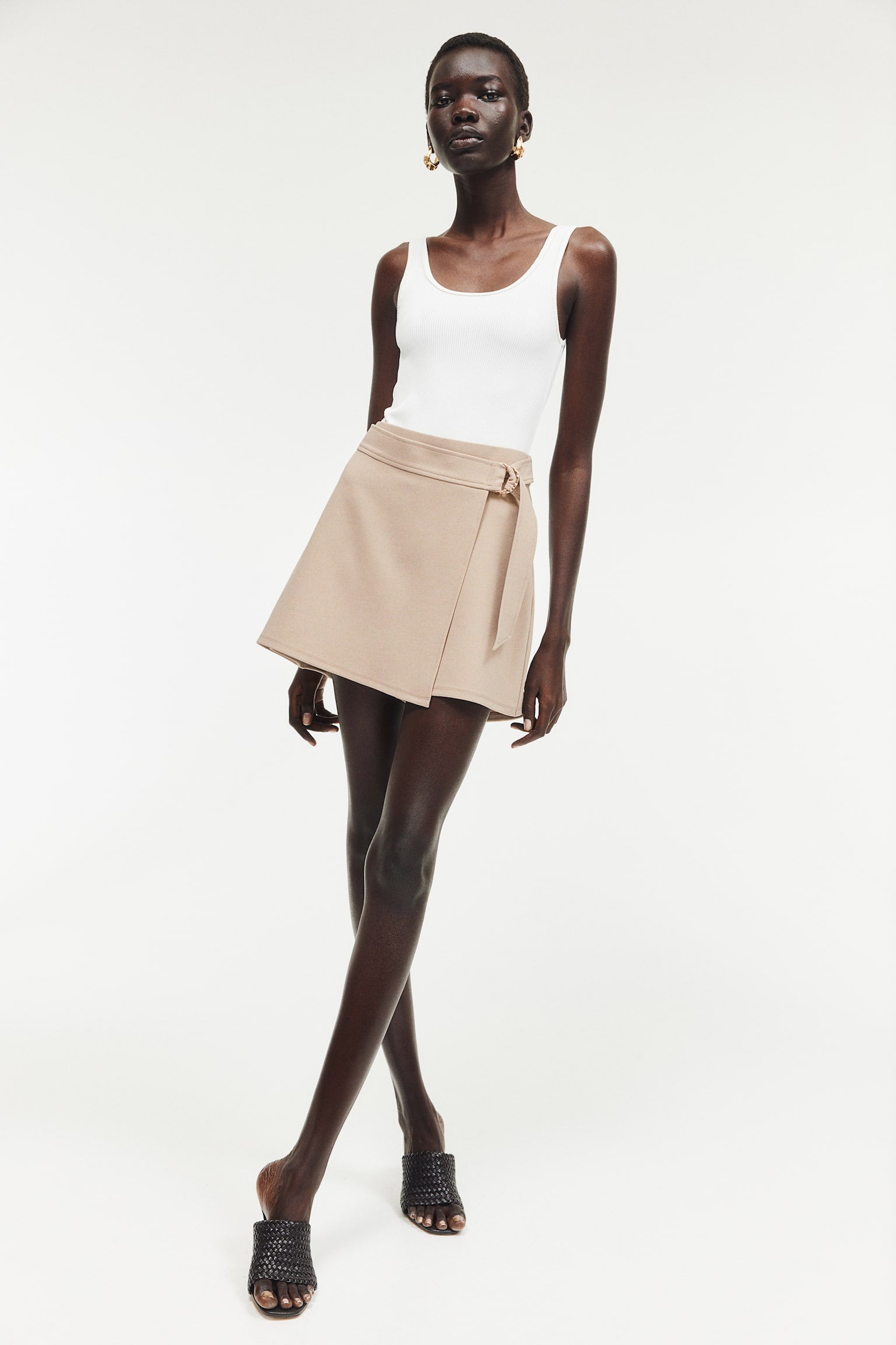 Jersey wrap skort - Beige/Mörk khakigrön - 1