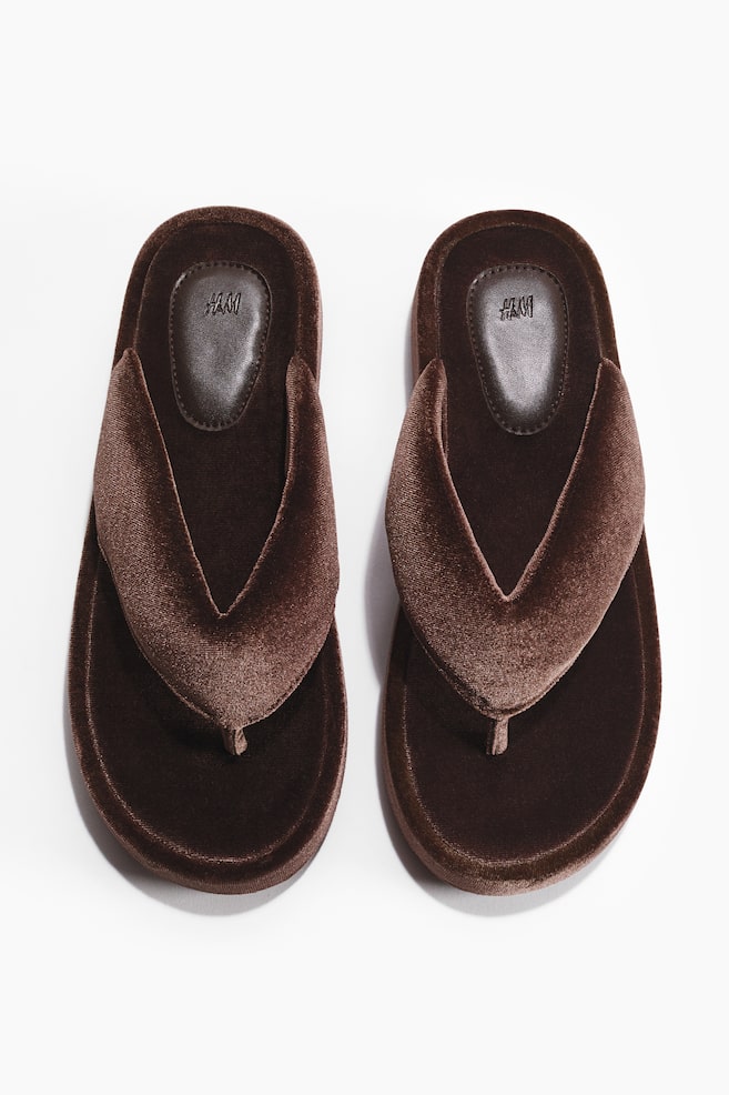 Chancletas de velour - Marrón oscuro/Beige claro/Azul empolvado - 1