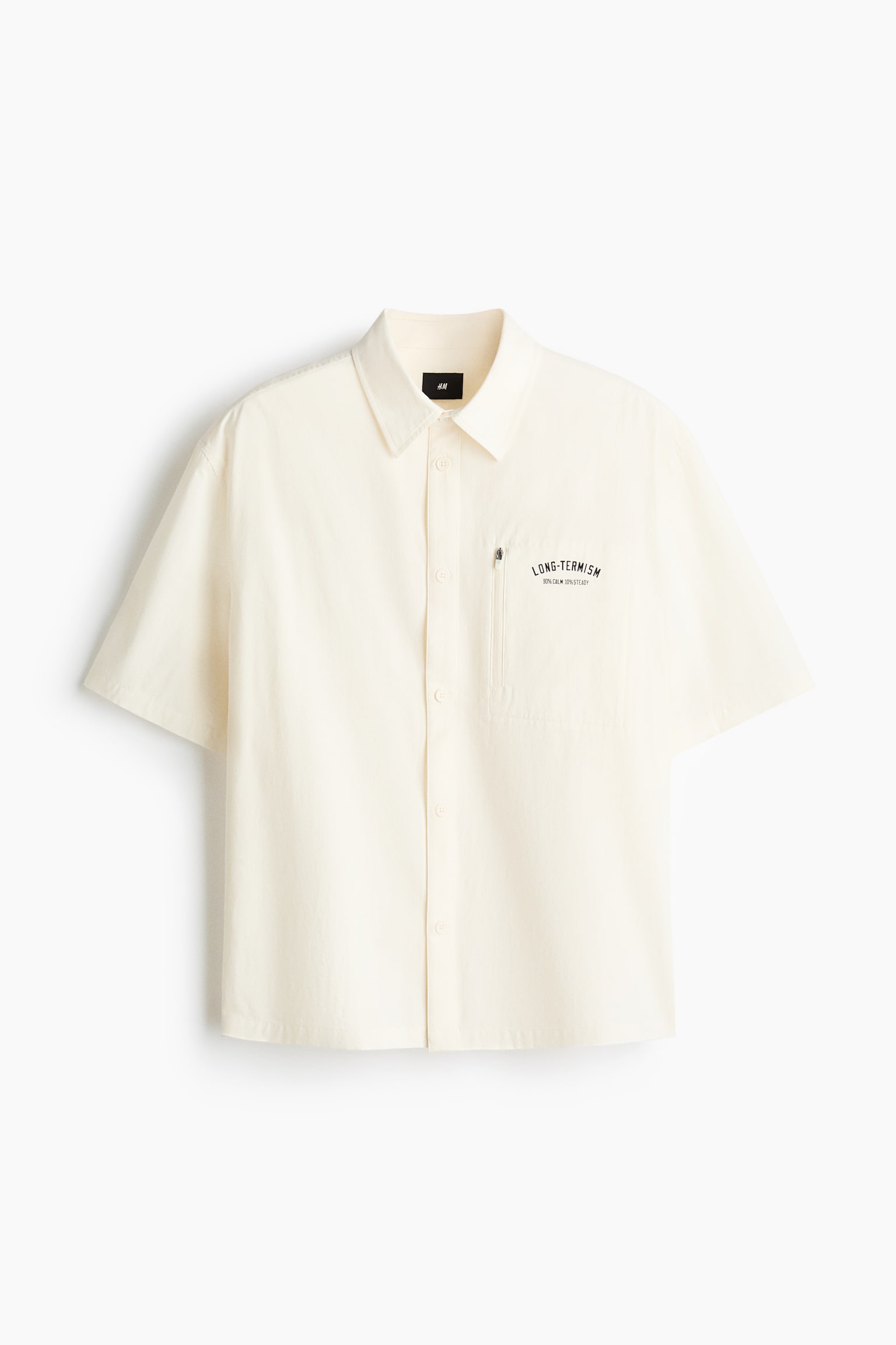 寬鬆剪裁圖案短袖襯衫 - 奶油色/Long-termism/黑色/Long-termism/米色/Long-termism