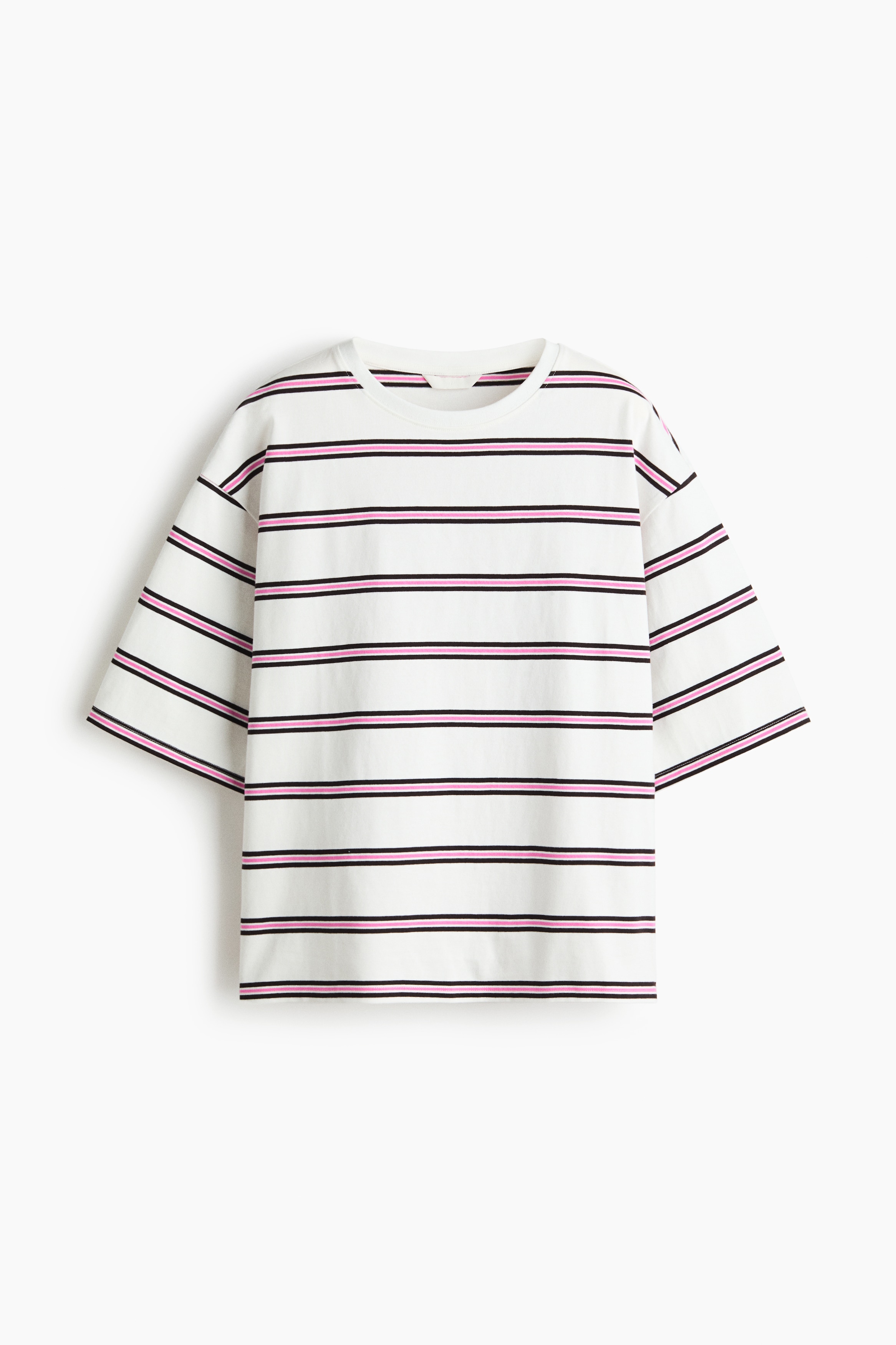Oversized cotton T-shirt - White/Pink striped/Dark brown/Striped/Dark brown/Striped