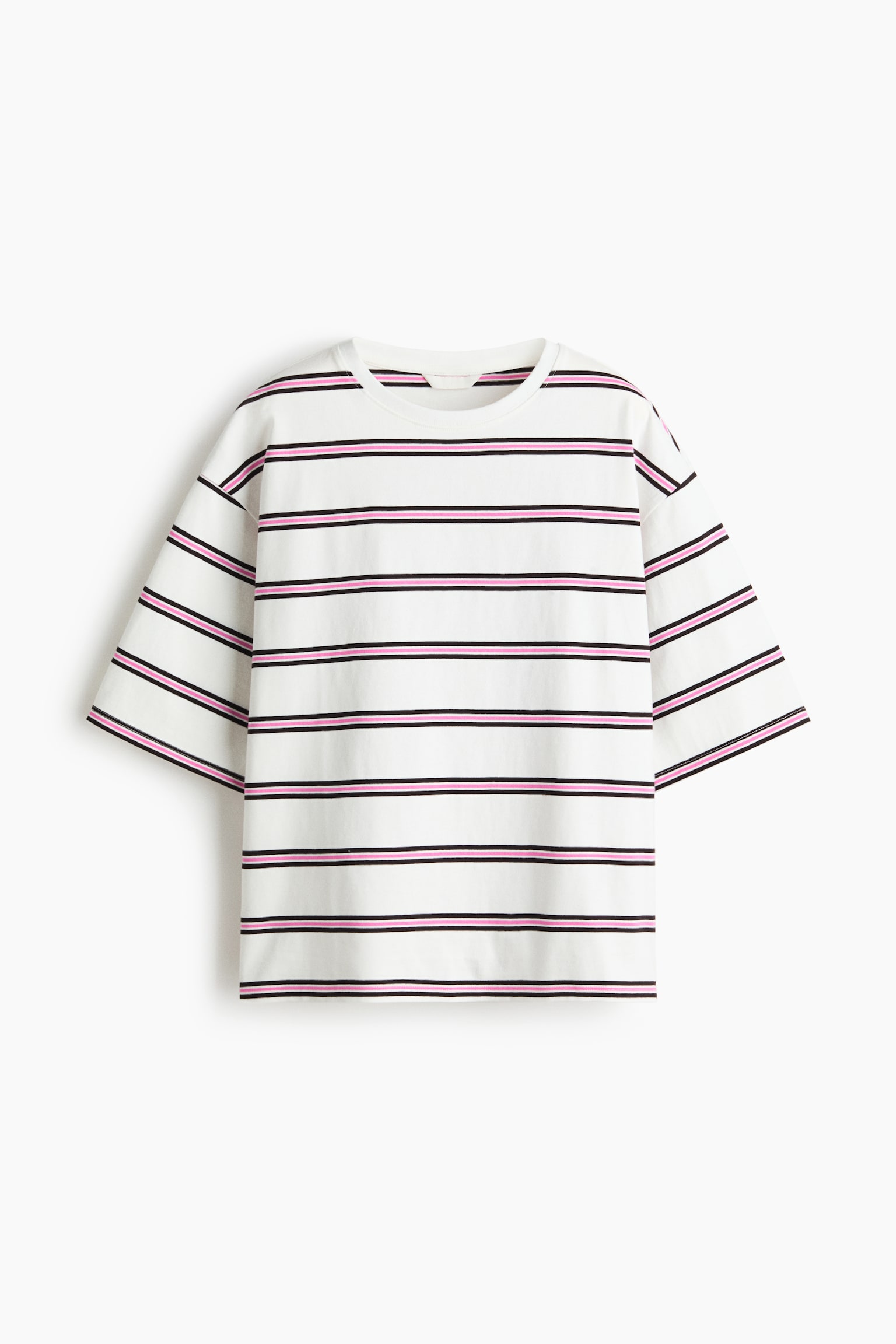 Oversized cotton T-shirt - White/Pink striped/Dark brown/Striped/Dark brown/Striped - 1