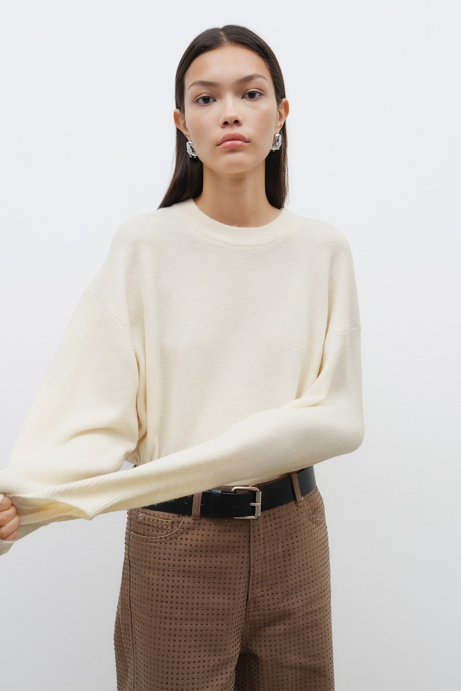 Knitted jumper - Cream/Black/Dark grey marl/Red/Light beige marl/Cream/Black striped - 3