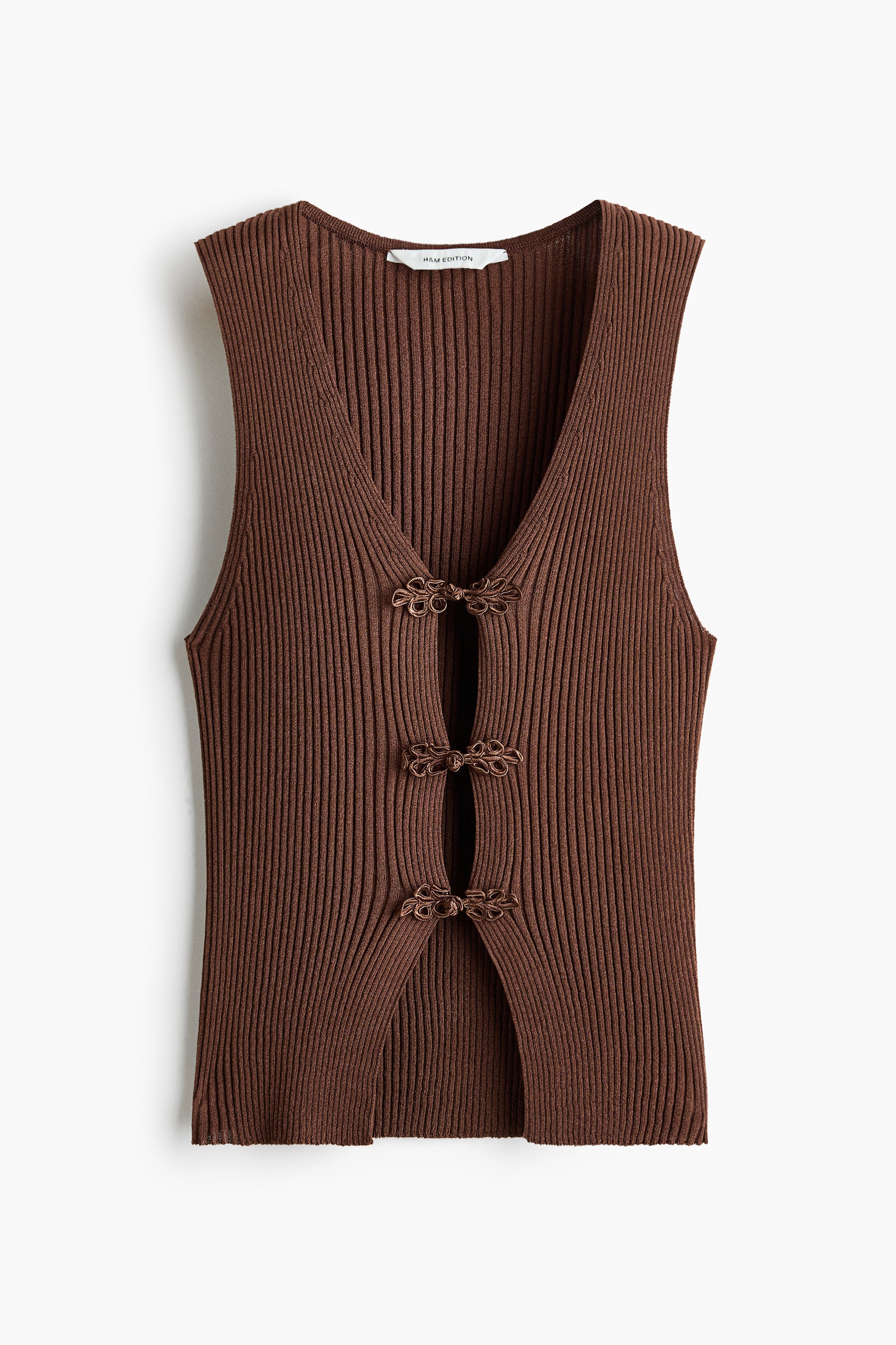 Rib-Knit Knot-Button Top