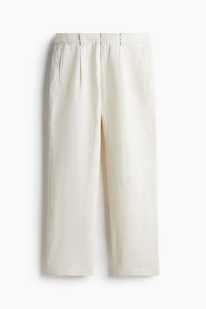 Relaxed Fit linen-blend trousers - Cream/Dark brown - 1