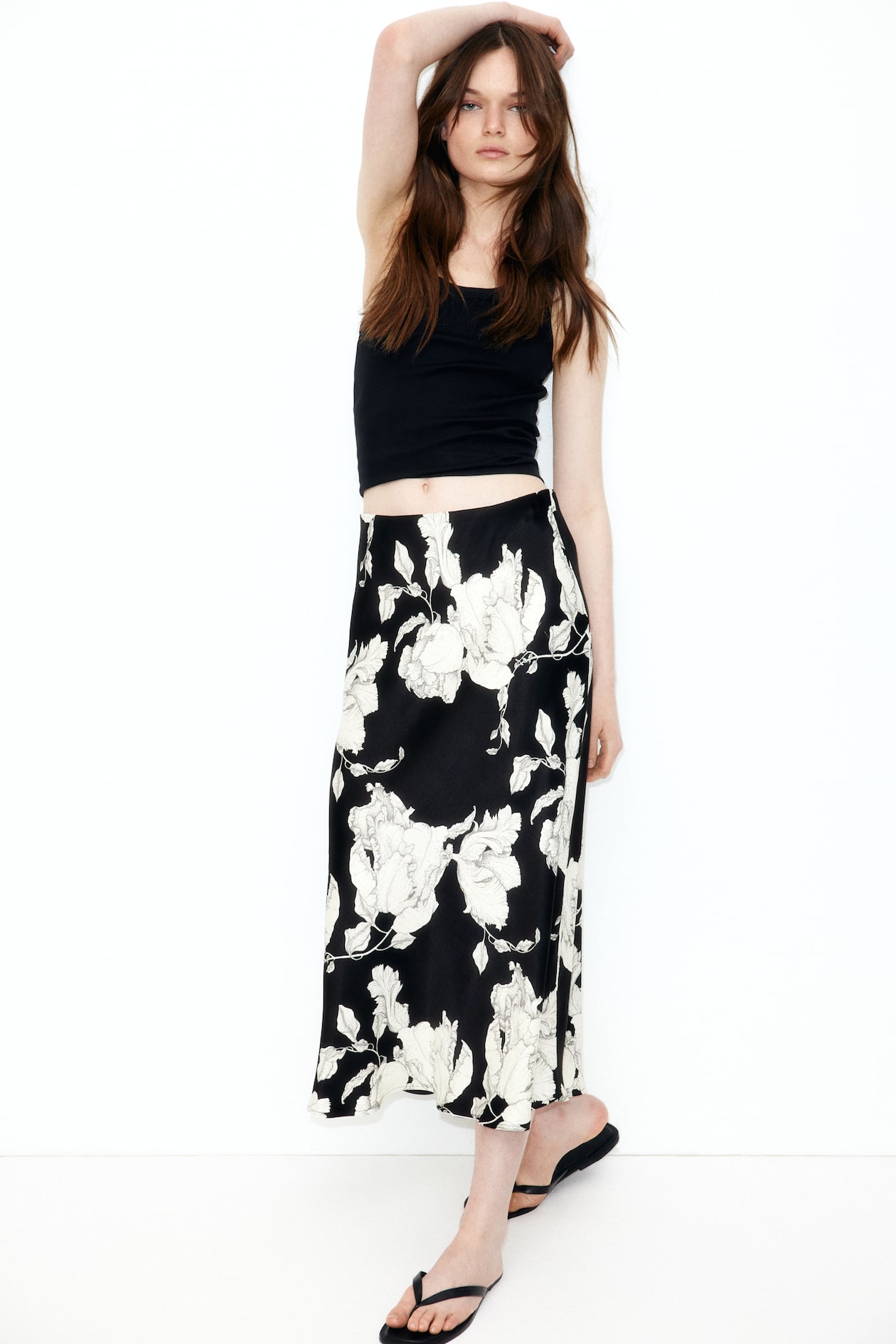 Midi skirt Black/White floral Ladies H&M GB