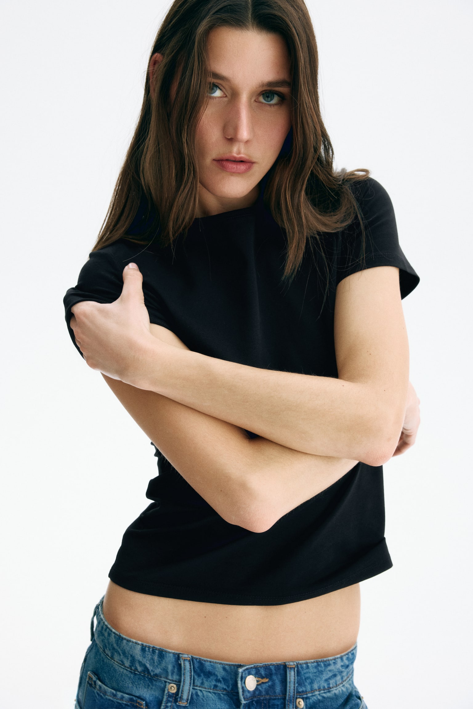 טישירט צמודה - שחור/ורוד פודרה - 2