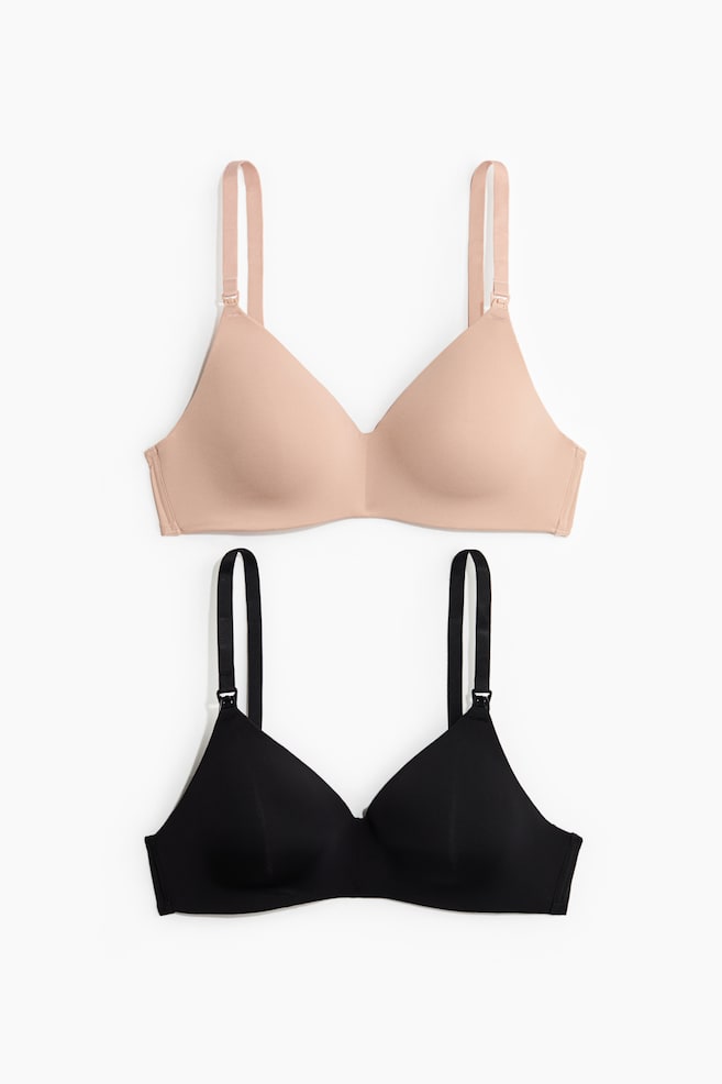 MAMA 2-pack Padded Soft-cup Nursing Bras - Beige/black/Beige/light beige - 1