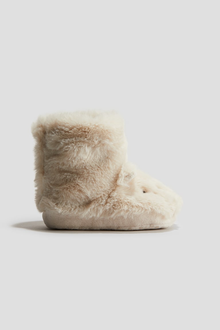 Soft-Sole Fluffy Slippers - Light beige/rabbit - Kids | H&M US